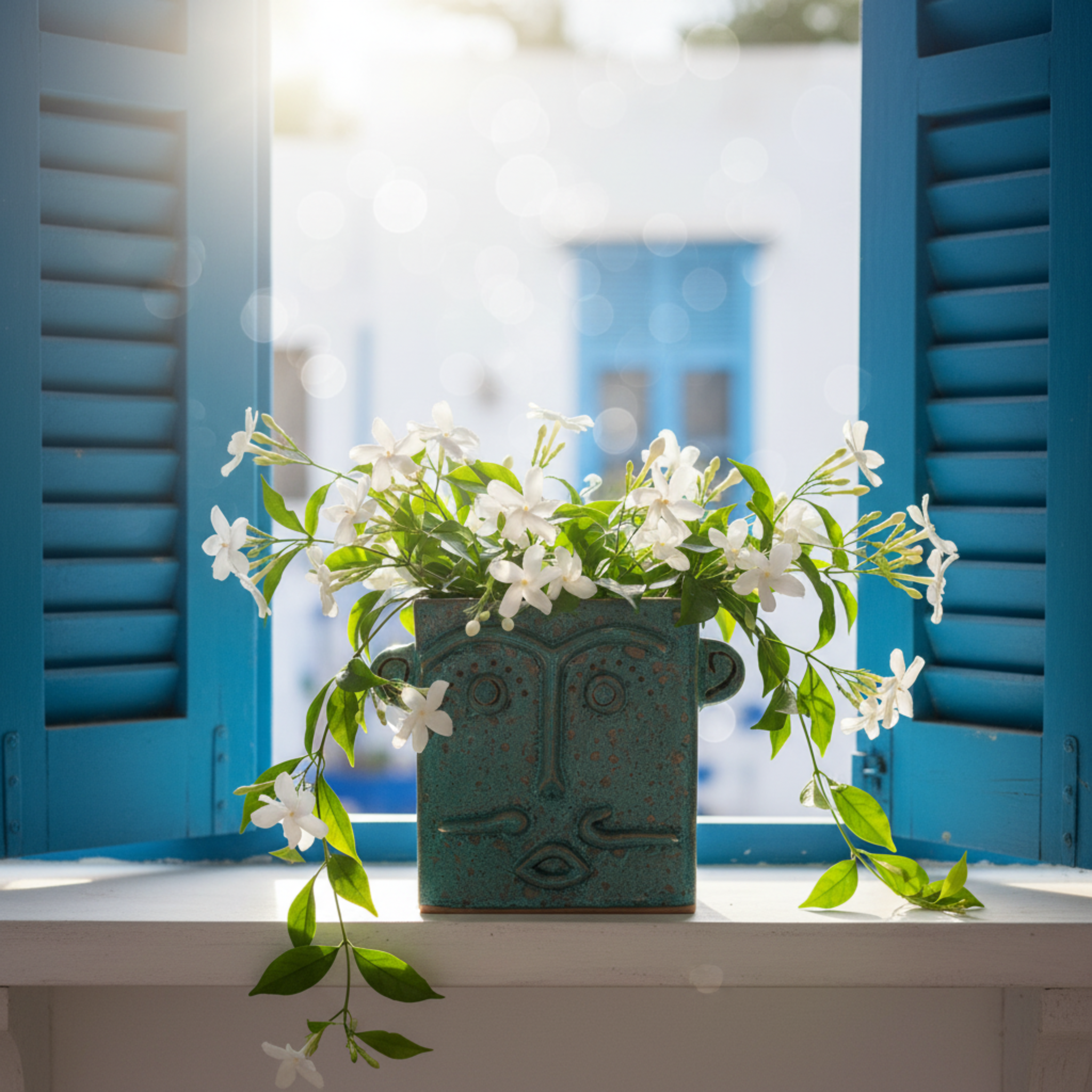 Vase Visage Carré en Céramique – Émail Émeraude Tunisien