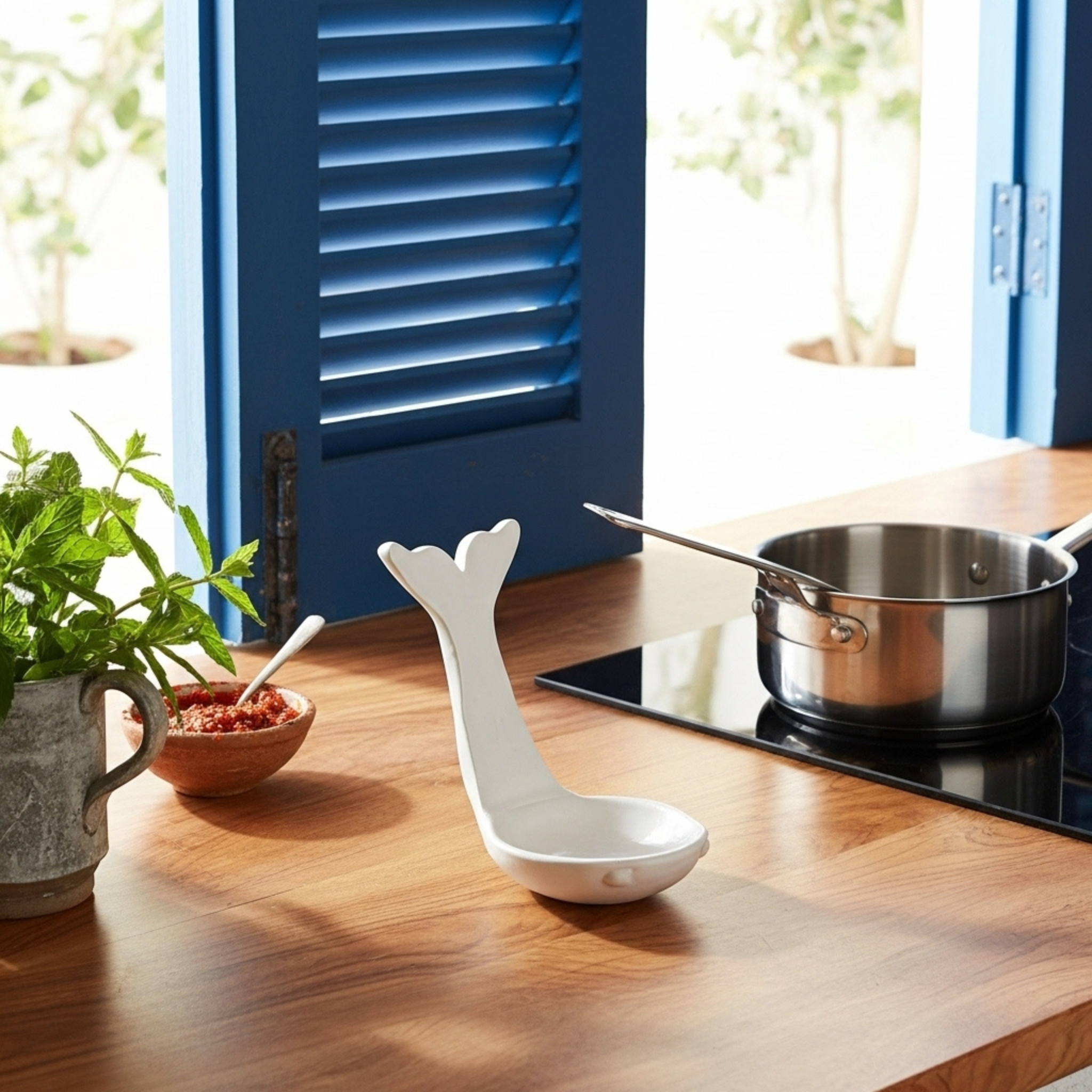 Repose-cuillère en céramique – Blanc, Handmade