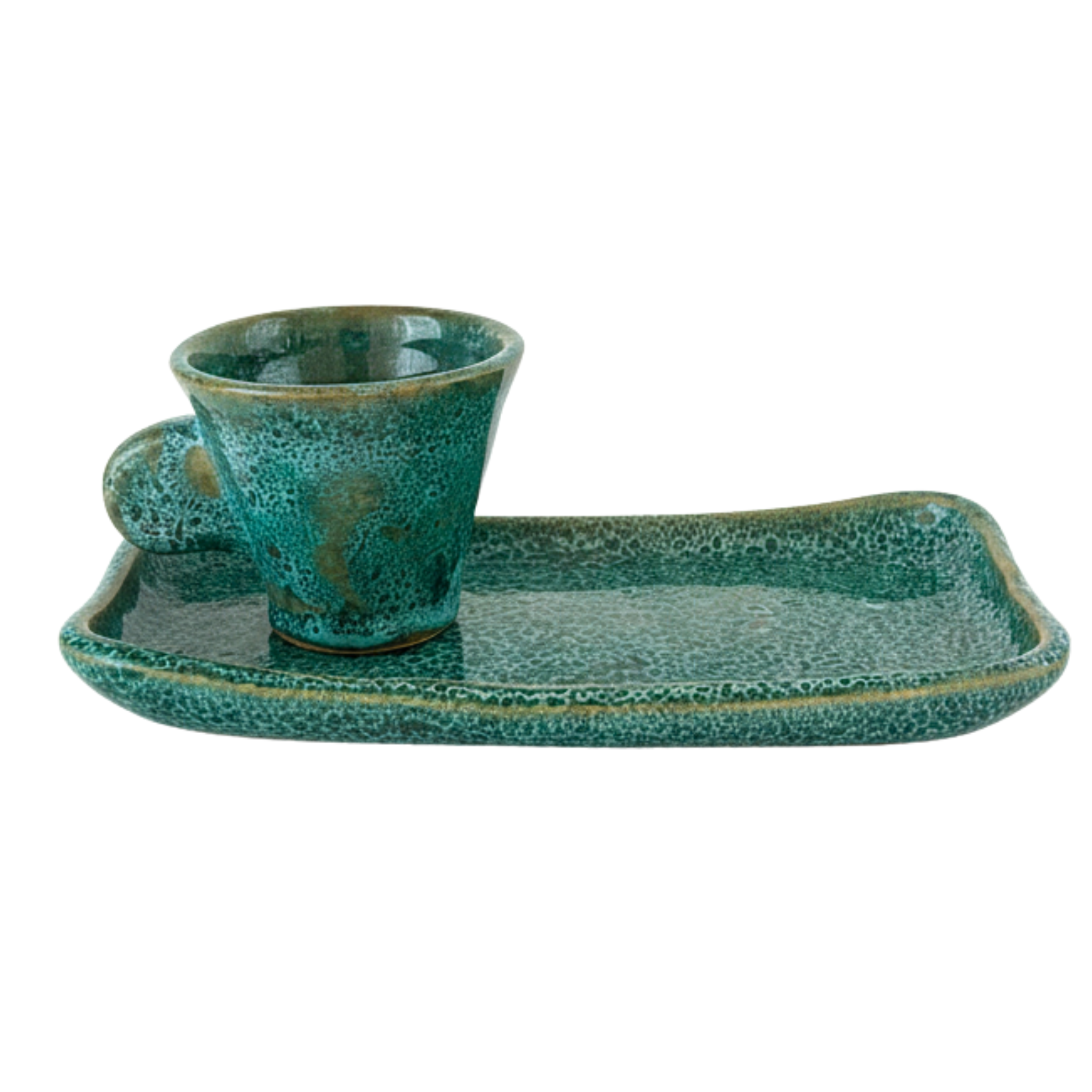Tasse Espresso + Plateau Turquoise – Céramique Artisanale Tunisie