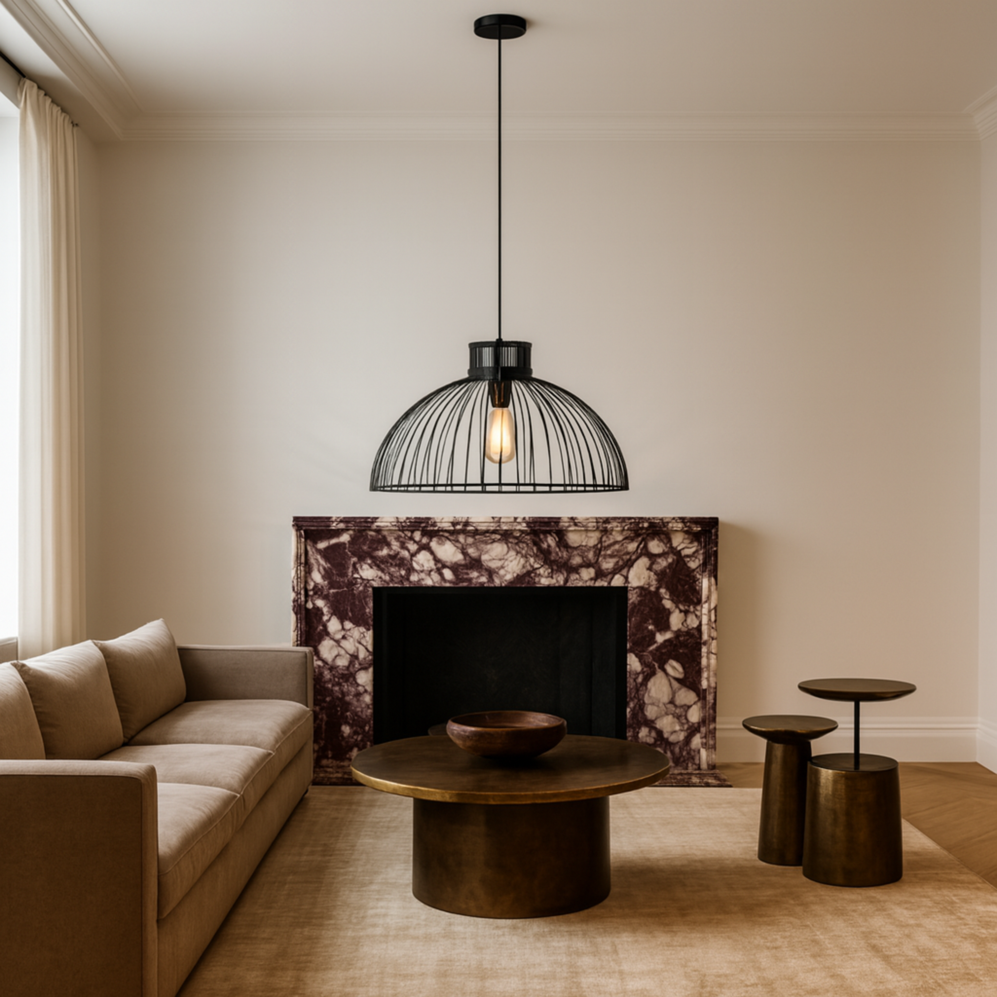 Suspension Métal Noir Dôme | Luminaire Salon Tunisie | Fiolla Home