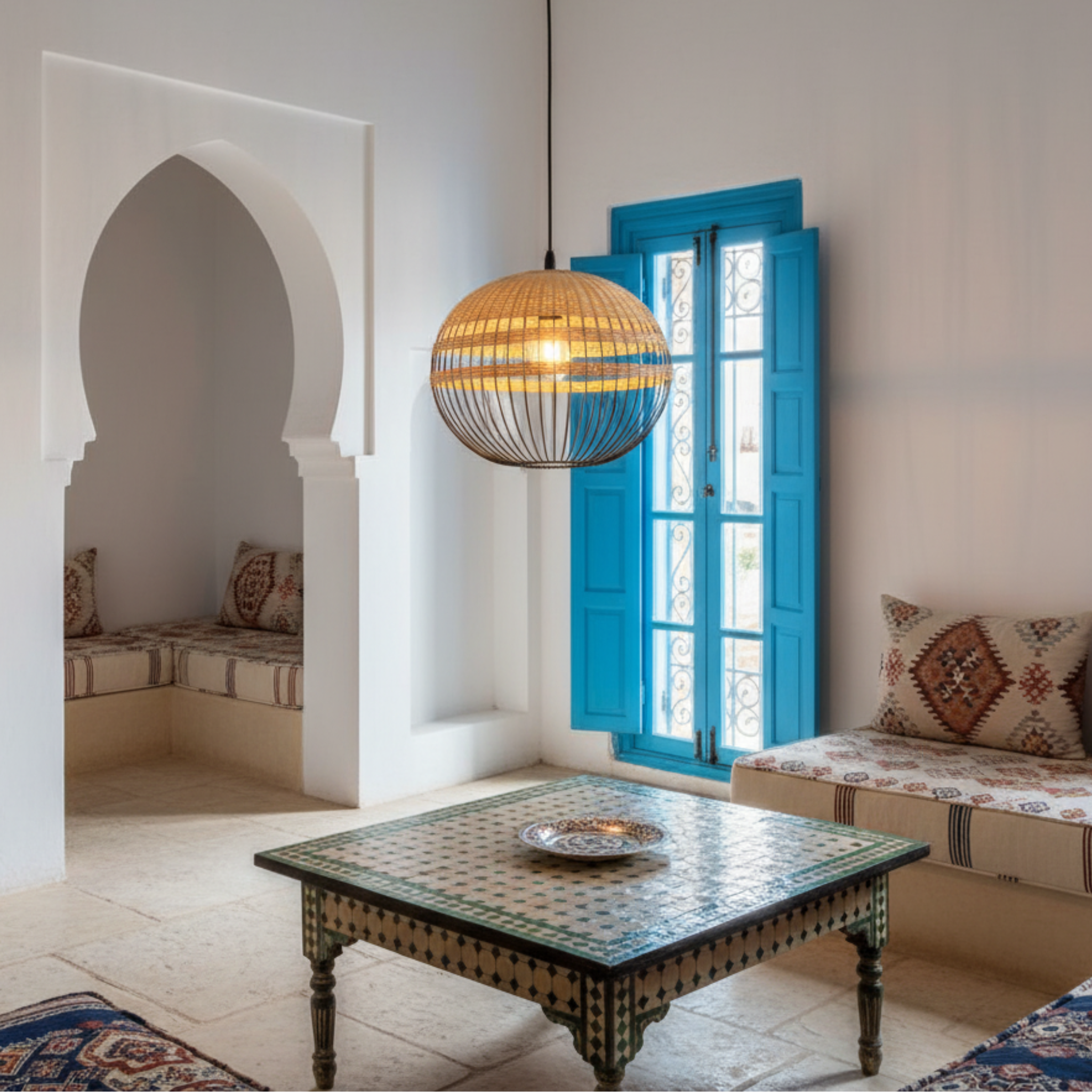 Suspension Sphérique Fibres Végétales & Métal | Design Bohème Chic | Tunisie