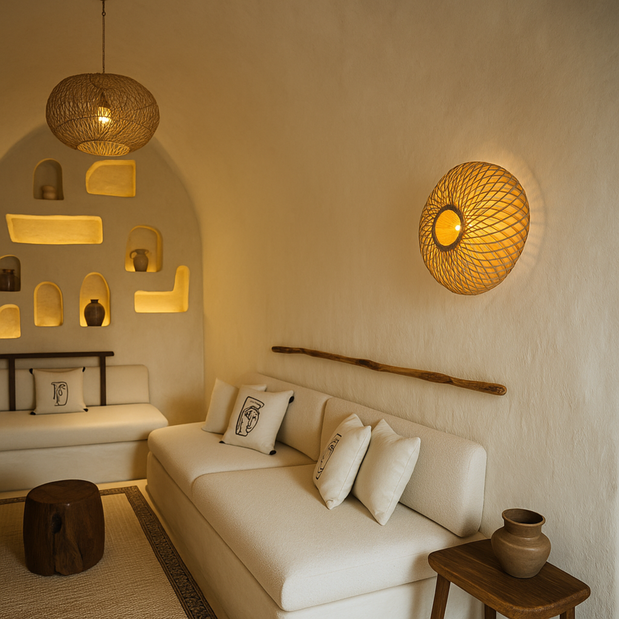 Applique murale en rotin faite main – Artisanat tunisien | Éclairage décoratif naturel