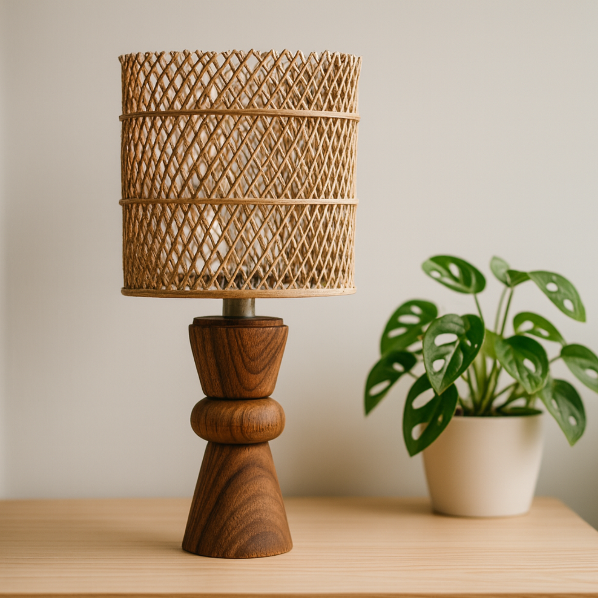 Lampe Veilleuse Bois d'Olivier | Abat-jour Palmier | Fiolla Home Tunisie