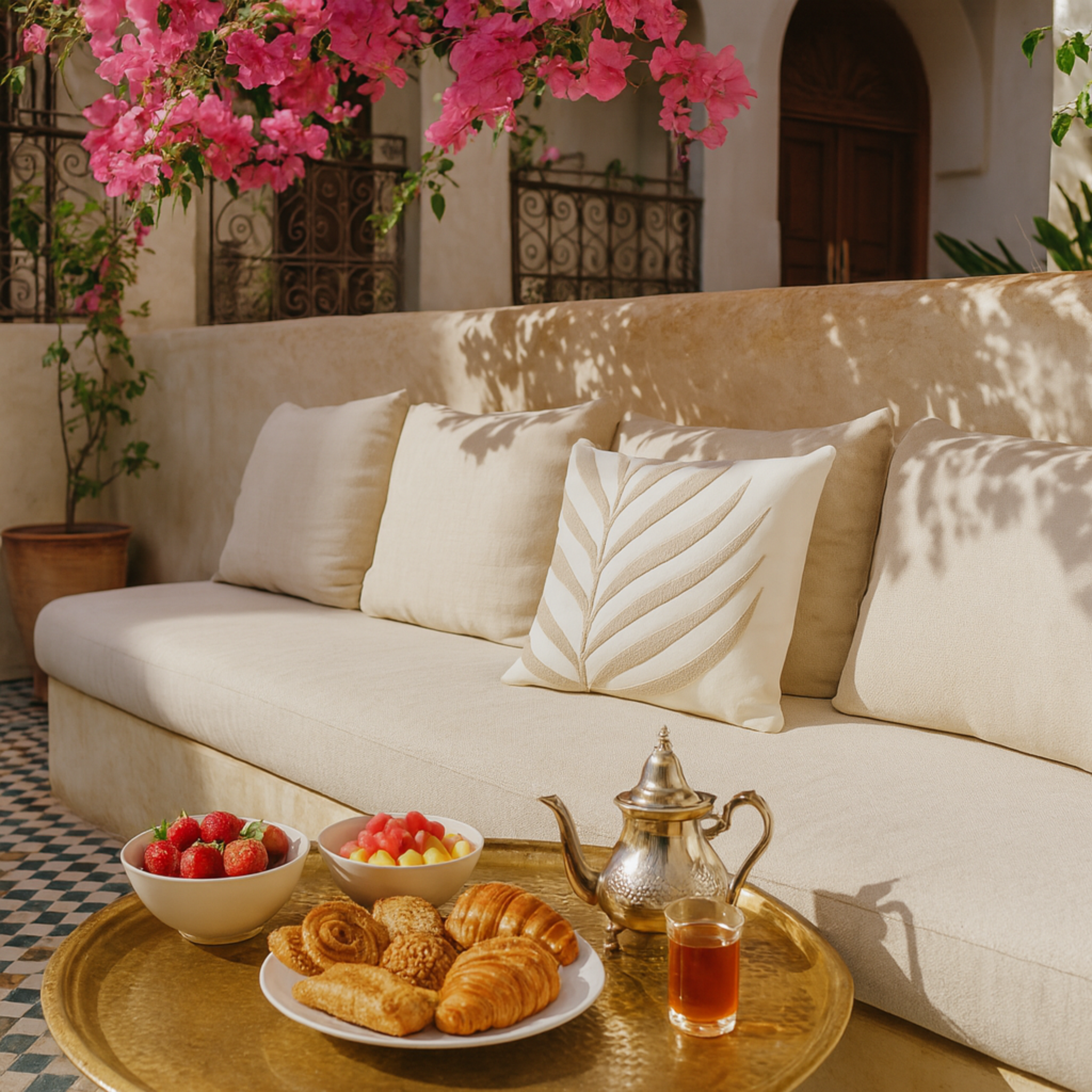 Coussin Feuille Beige Tunisie – Texturé Bouclette | Fiolla Home