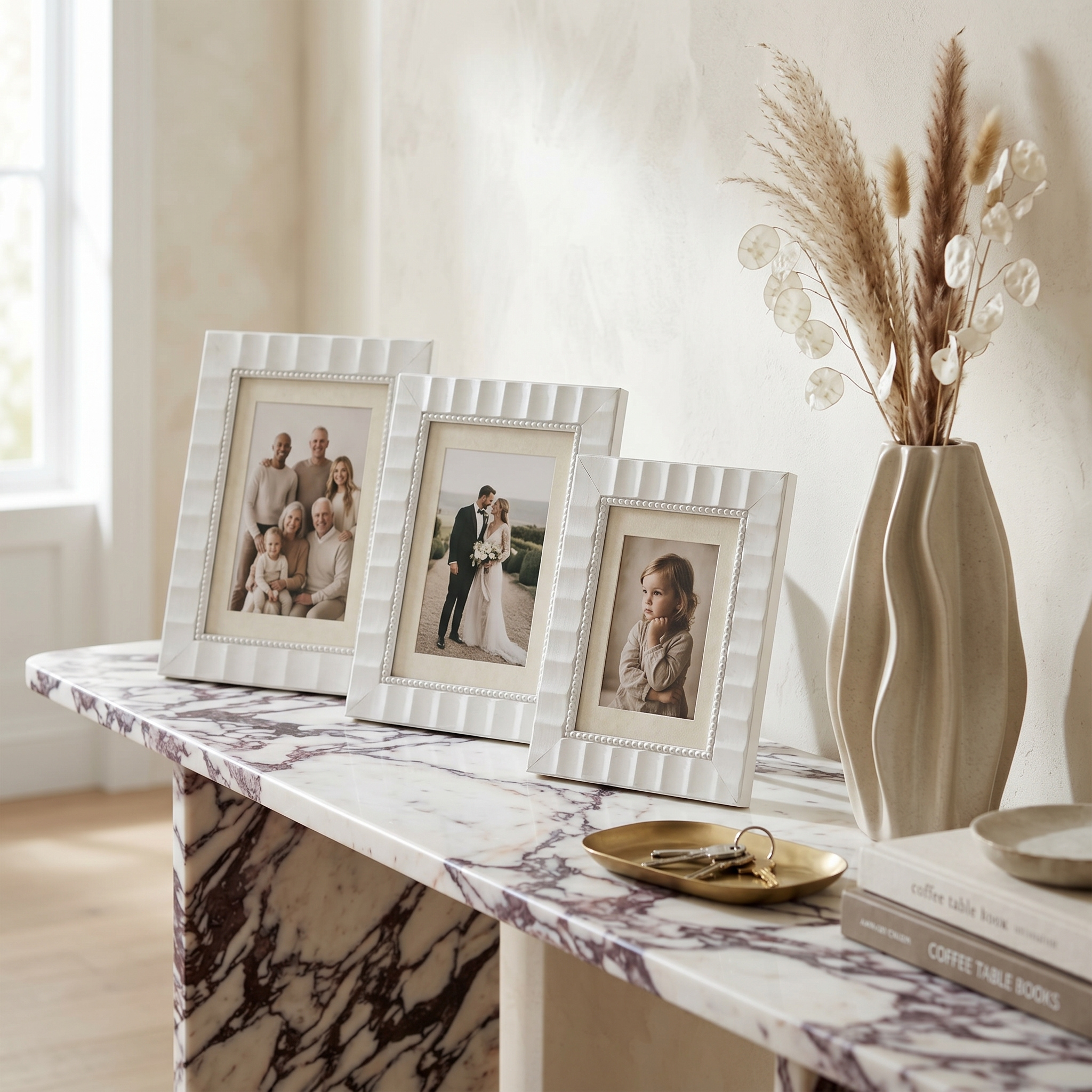 Set 3 Cadres Photo Blancs Tunisie | Cadres Déco Perles | Fiolla Home