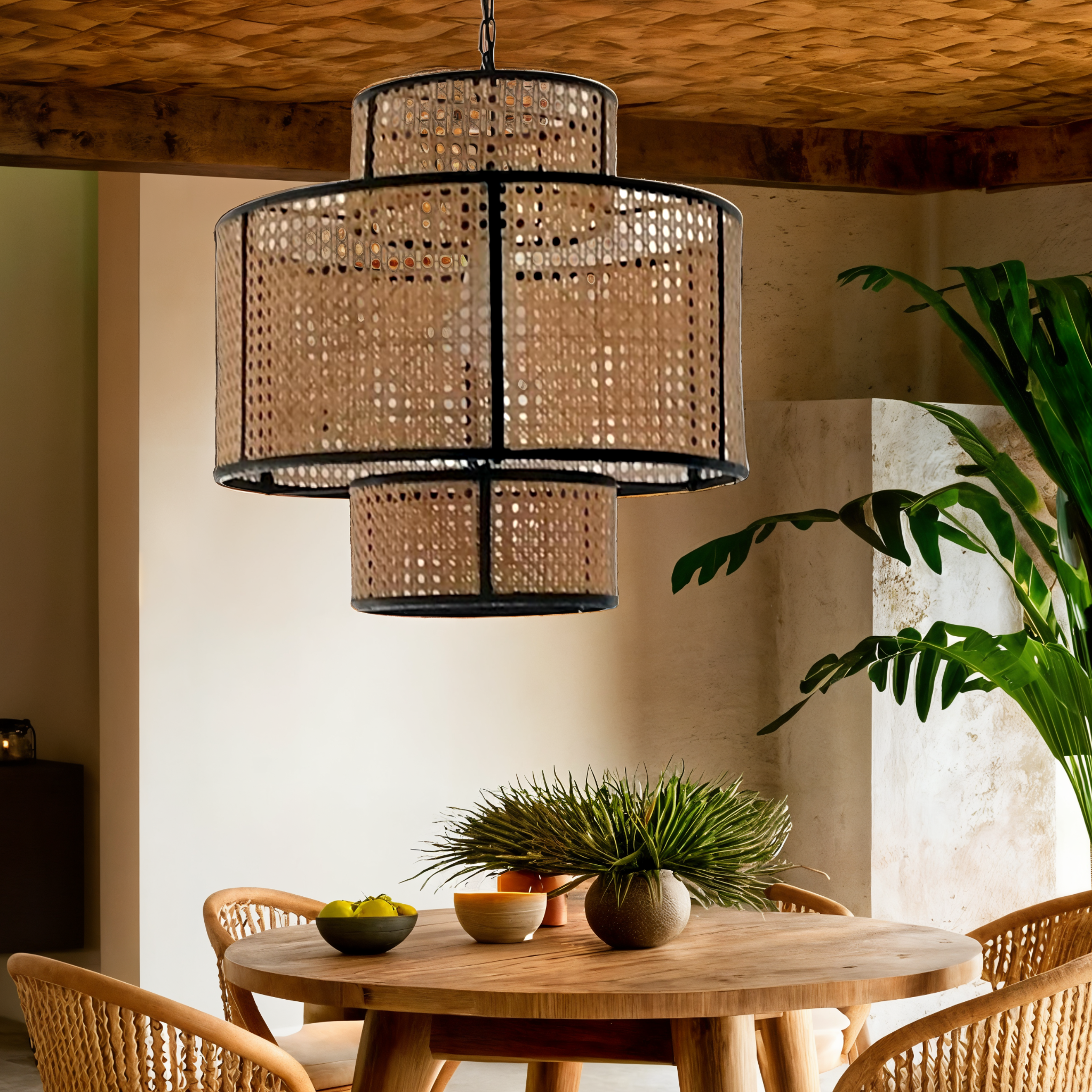 Suspension en Rotin Eloya | Luminaire Éco Chic pour Intérieur | Fiolla Home