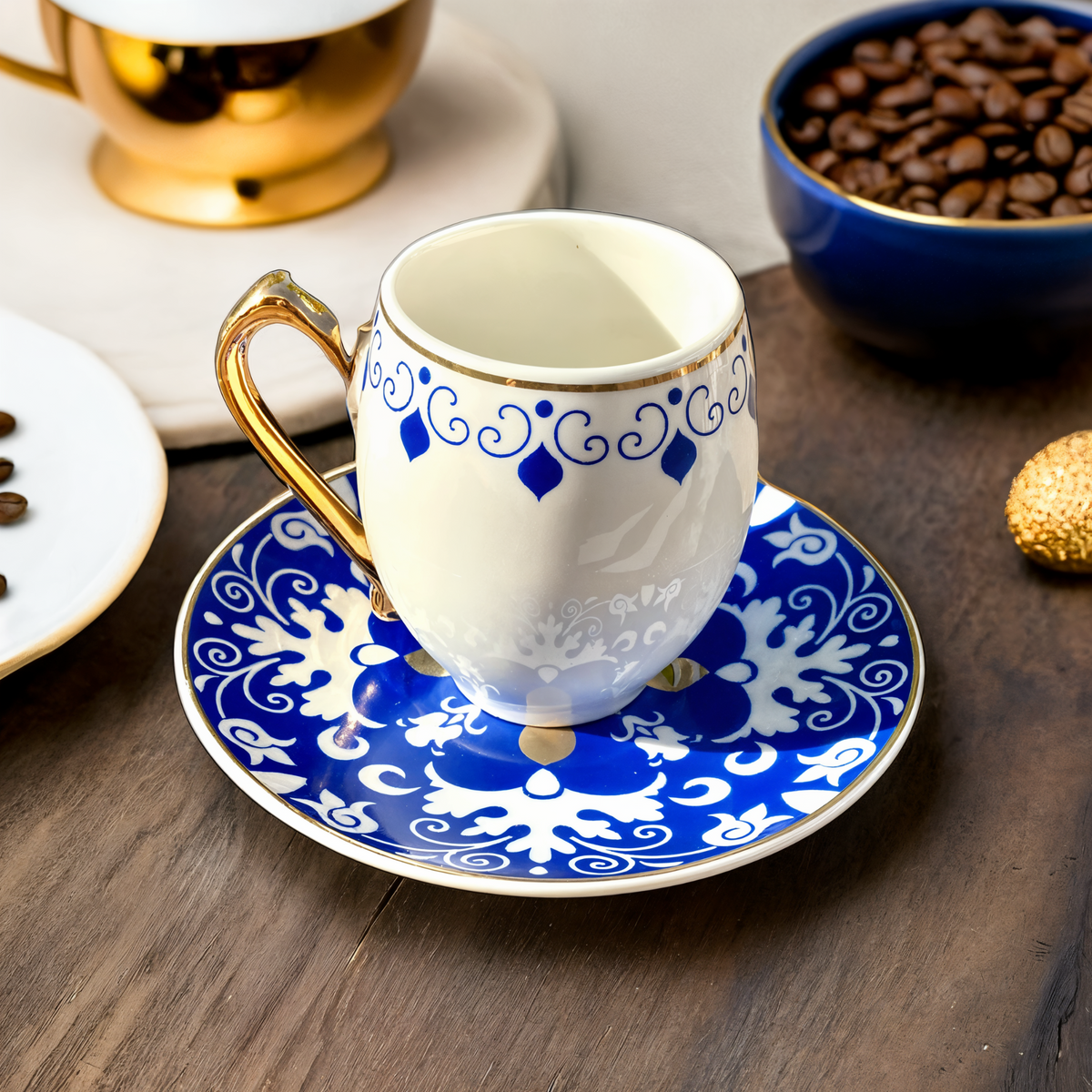Service à Café Noir | Élégance Artisanale & Détails Dorés | Fiolla Home