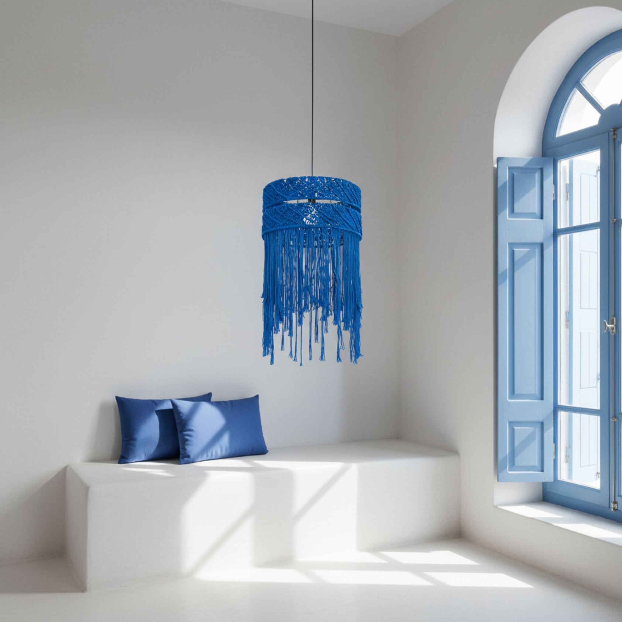 Suspension Macramé Bleu Royal | Franges Coton Bohème | Tunisie