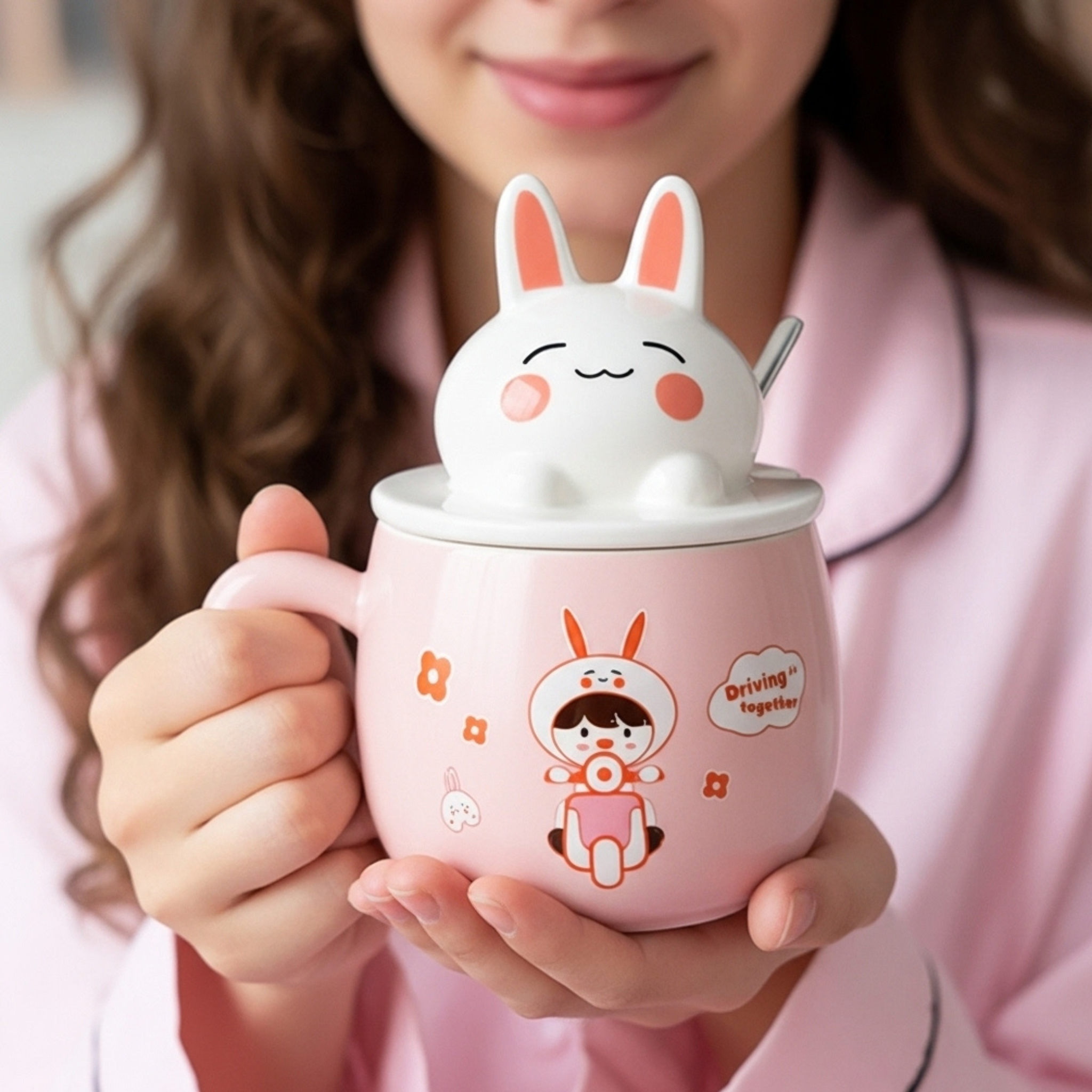 Mug lapin kawaii avec couvercle figurine & cuillère | Fiolla Home