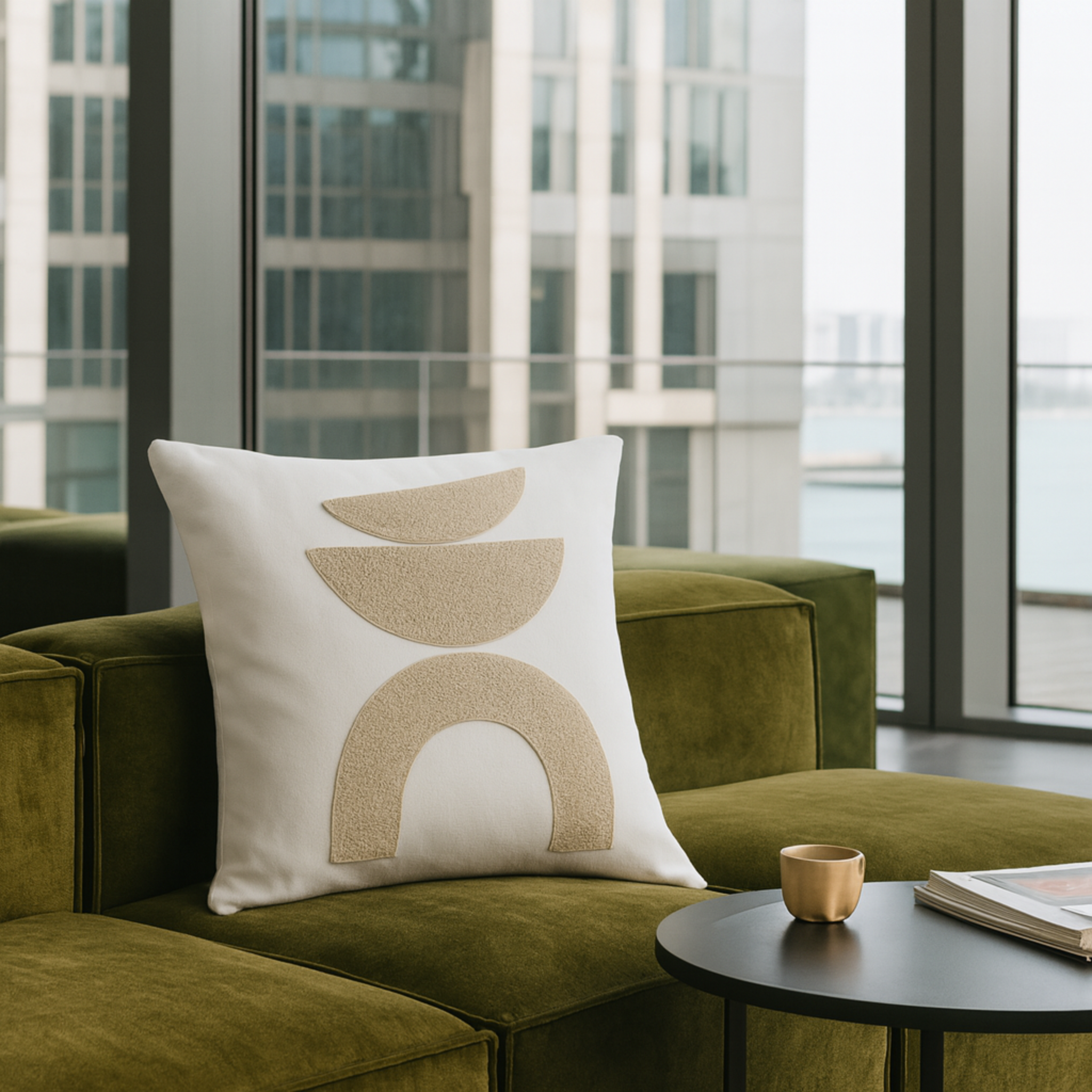 Coussin Géométrique Beige Tunisie – Totem Minimal | Fiolla Home