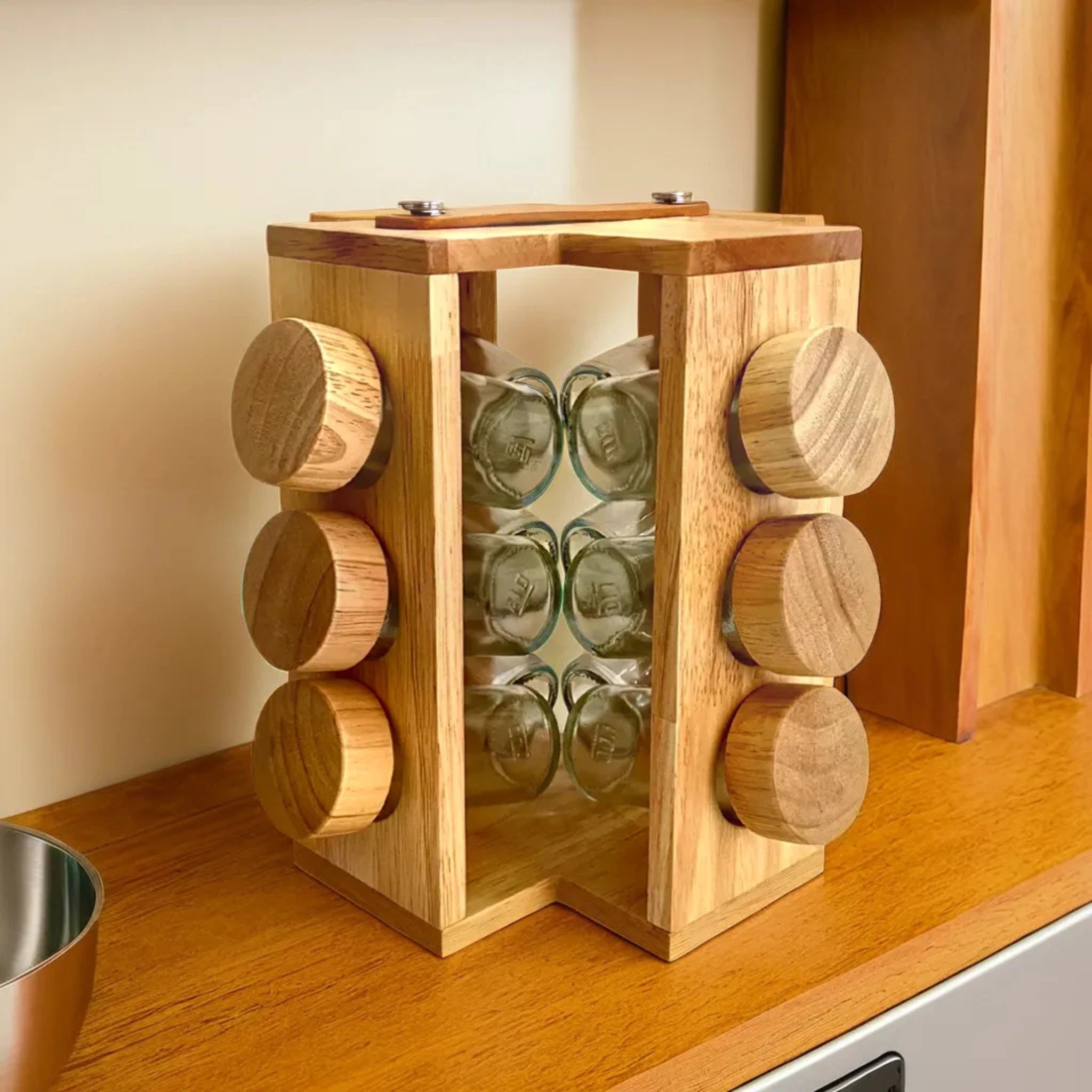 Porte-Épices Verre et Support en Bois | 12 ou 8 Pièces | Fiolla Home