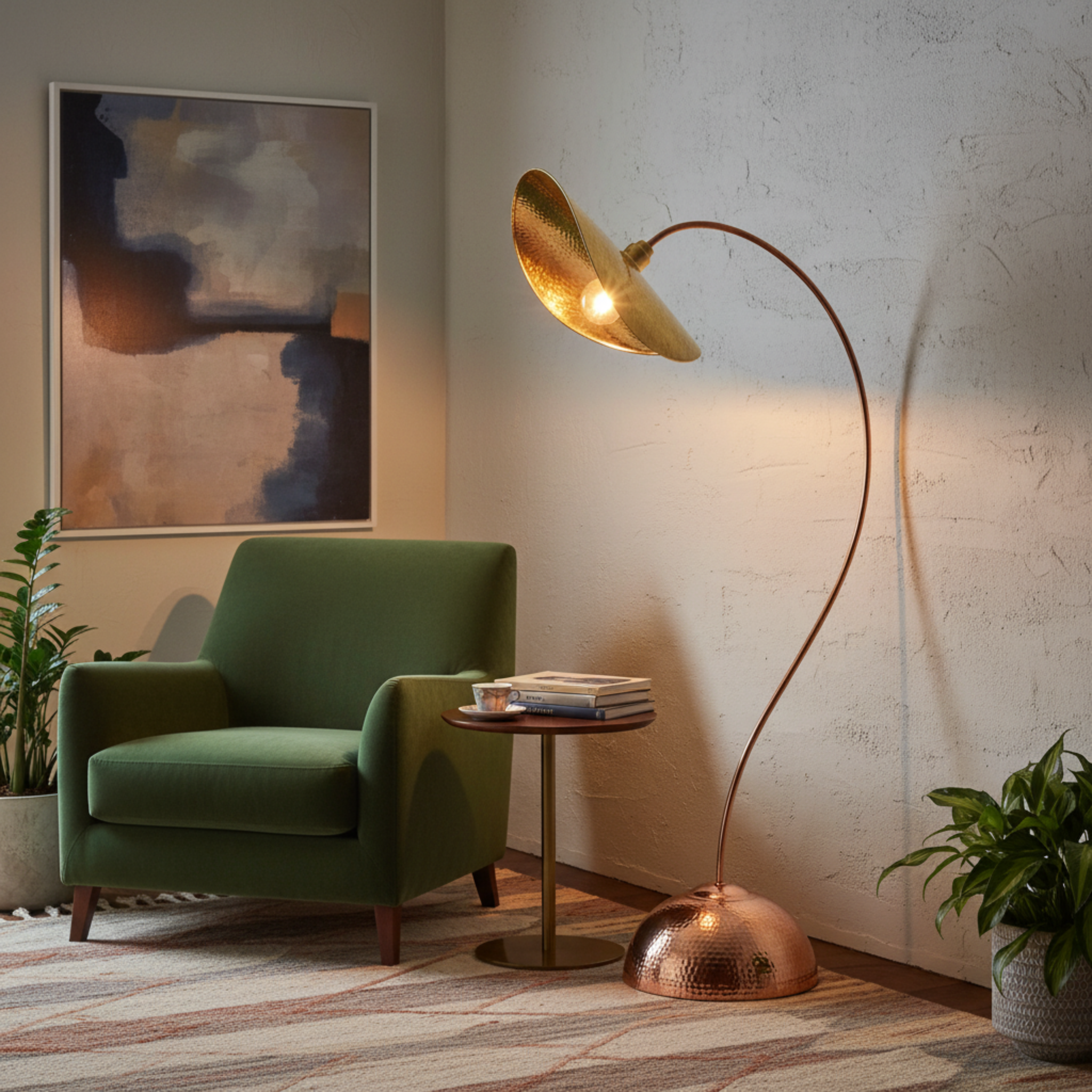 Lampadaire Arc Cuivre Martelé Fait Main Artisanal | Fiolla Home