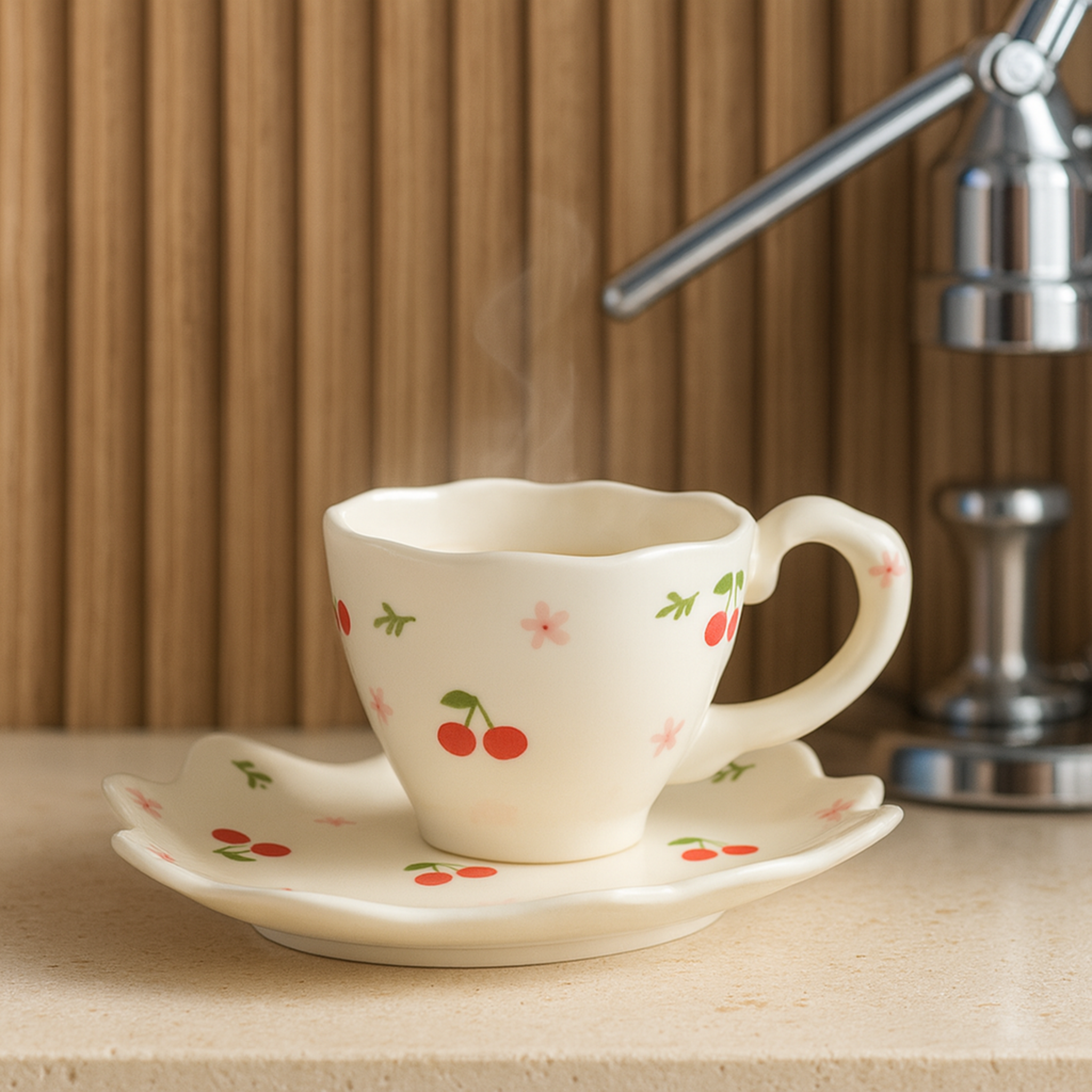 Tasse à Café Tunisie | Motif Cerises avec Soucoupe | Fiolla Home