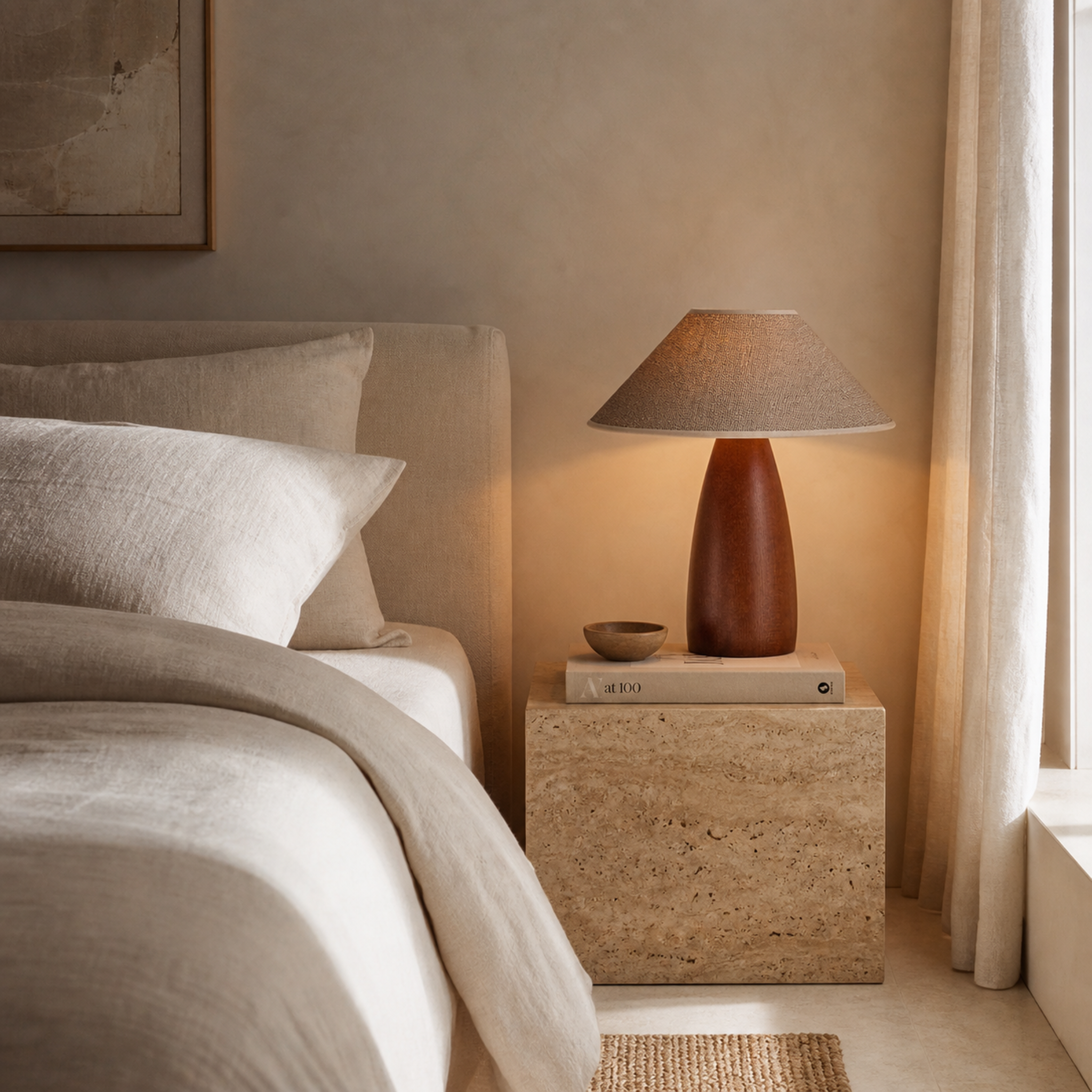 Lampe de Table Acajou Sapele | Abat-Jour Lin | Fiolla Home