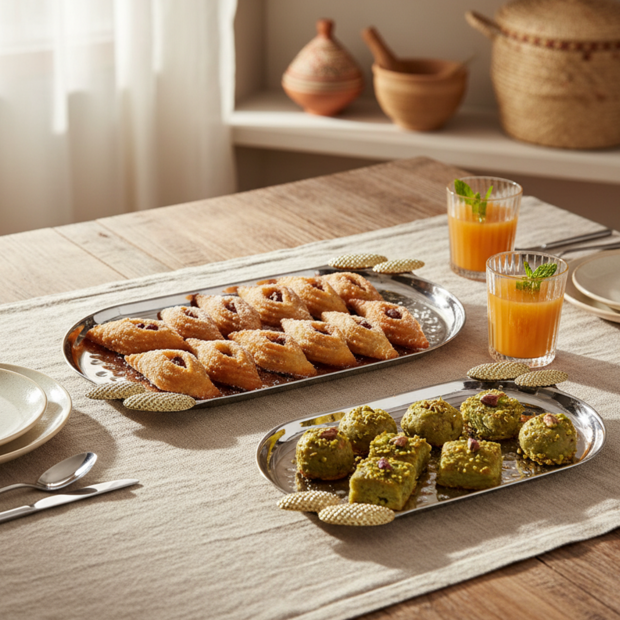 Duo de Plateaux de Service en Cuivre Indien Premium - Argent & Or