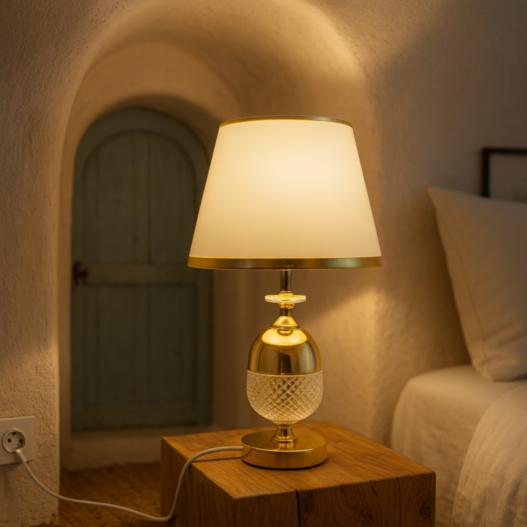 Lampe de chevet dorée en verre taillé | Veilleuse élégante | Fiolla Home