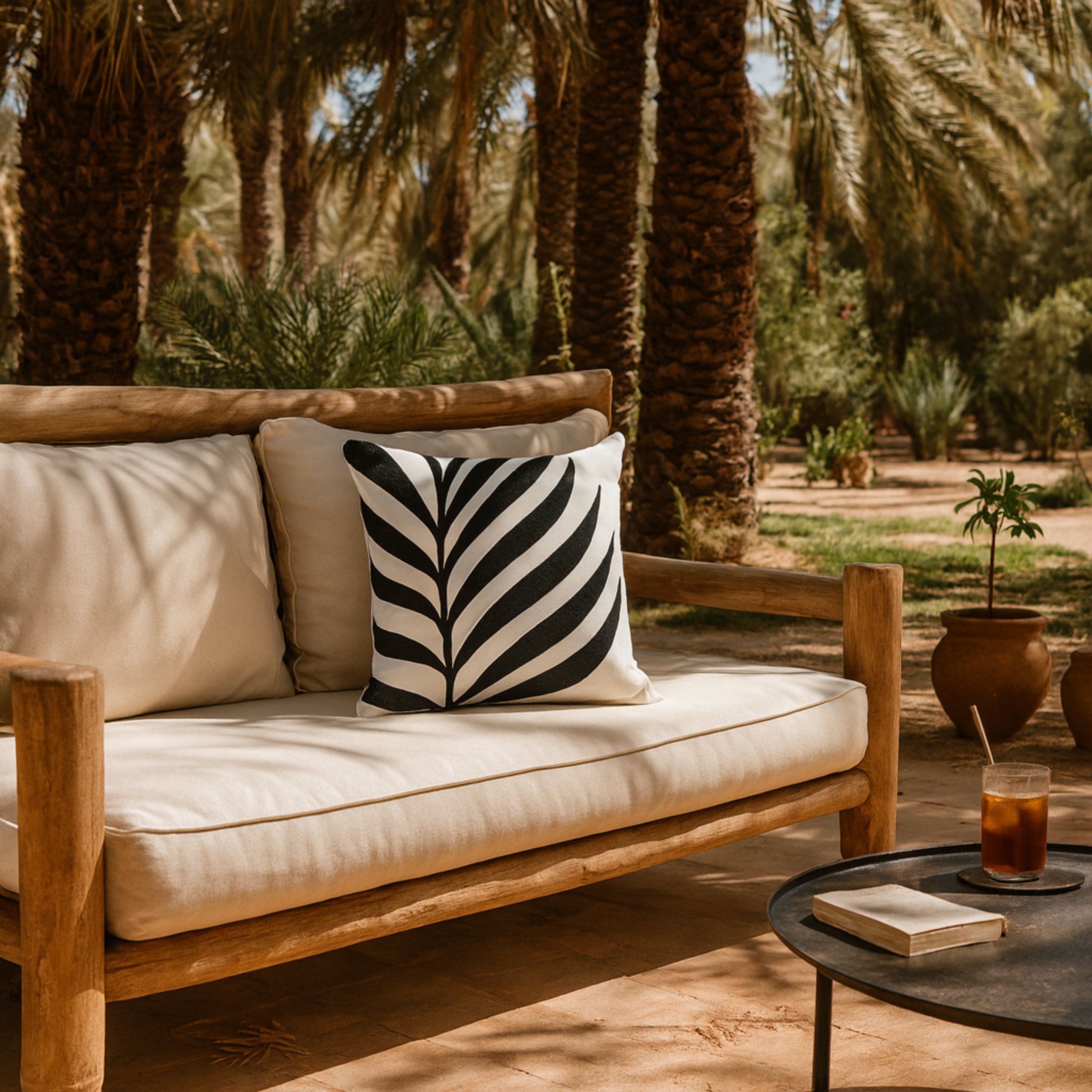 Coussin Décoratif Tunisie – Motif Feuille Noir & Blanc | Fiolla Home