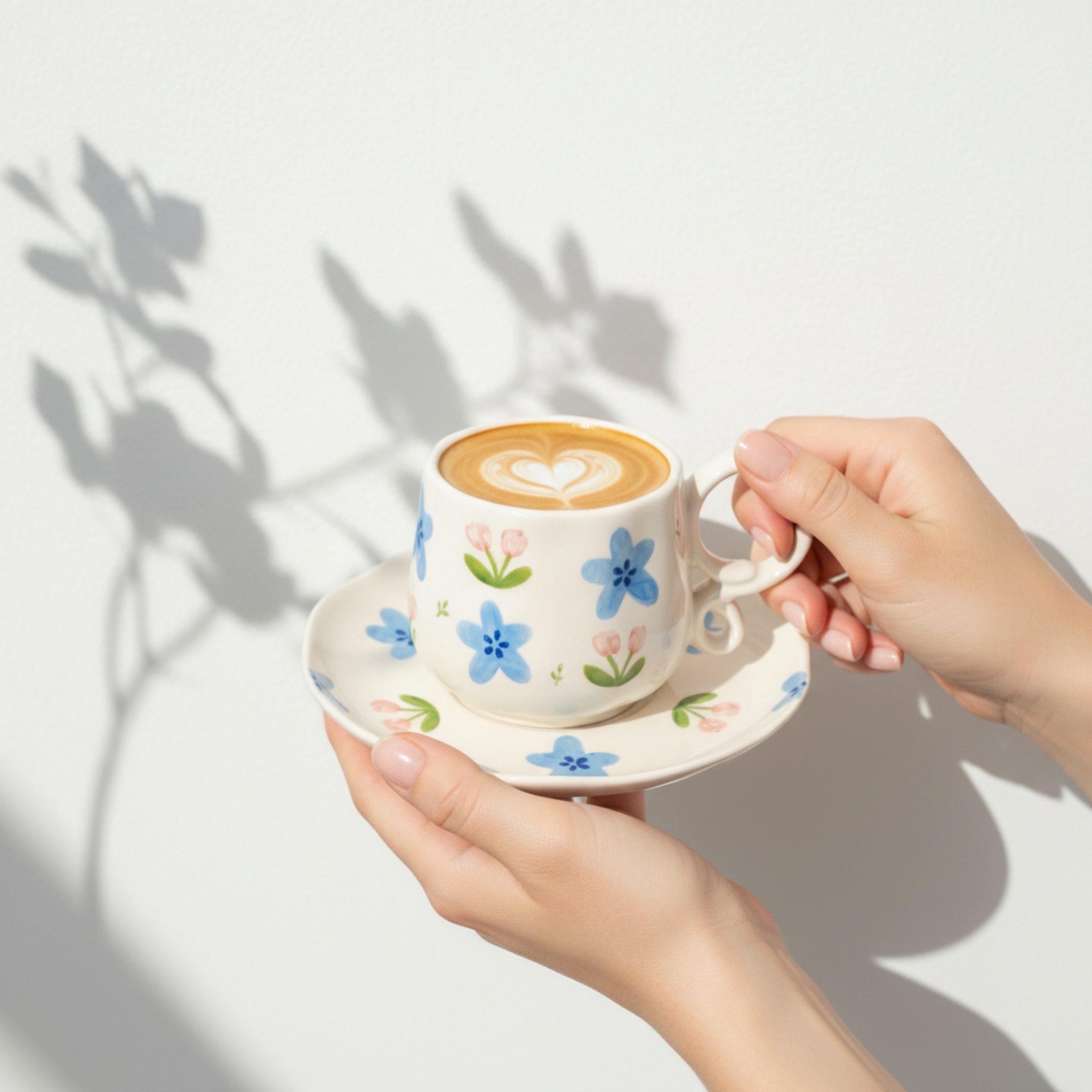 Tasse en Céramique Florale avec Soucoupe – Élégance Printanière