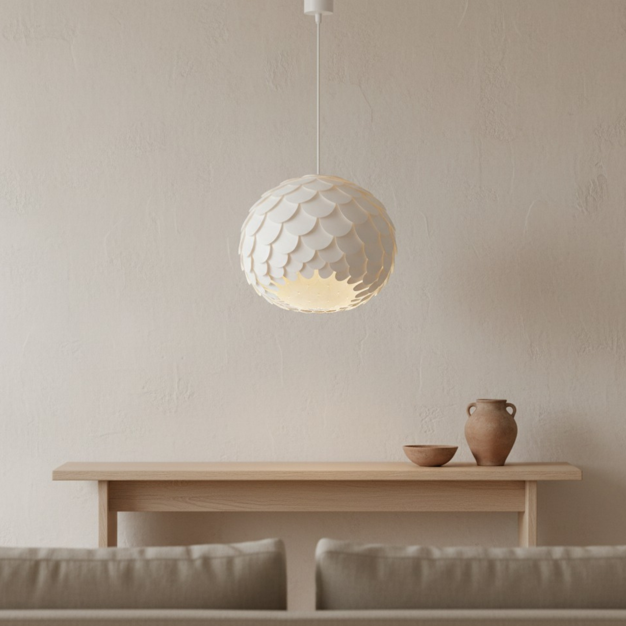 Lustre écaille blanc | Suspension sphérique design | Fiolla Home