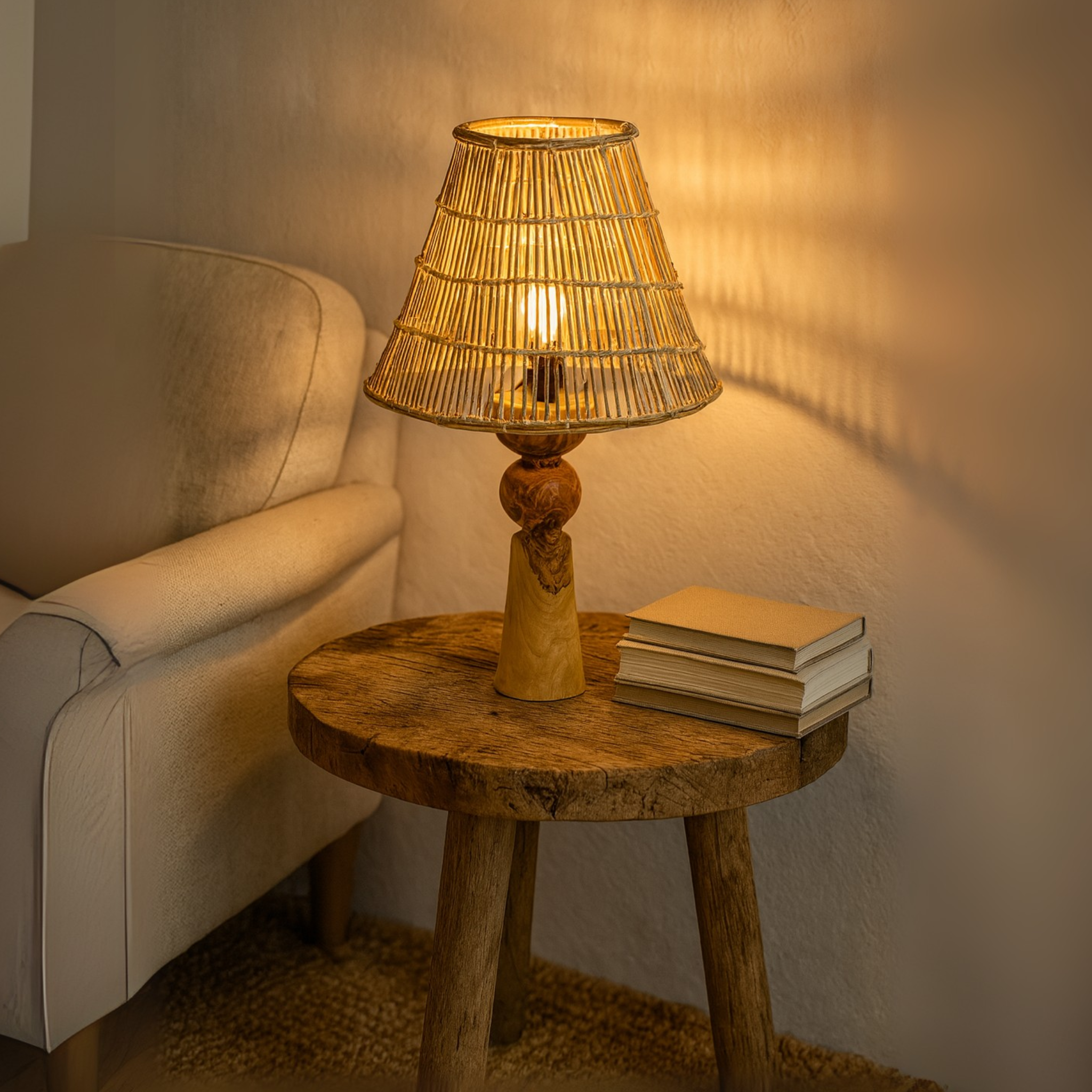 Veilleuse Fibres de Palmier | Pied Bois d’Olivier | Fiolla Home