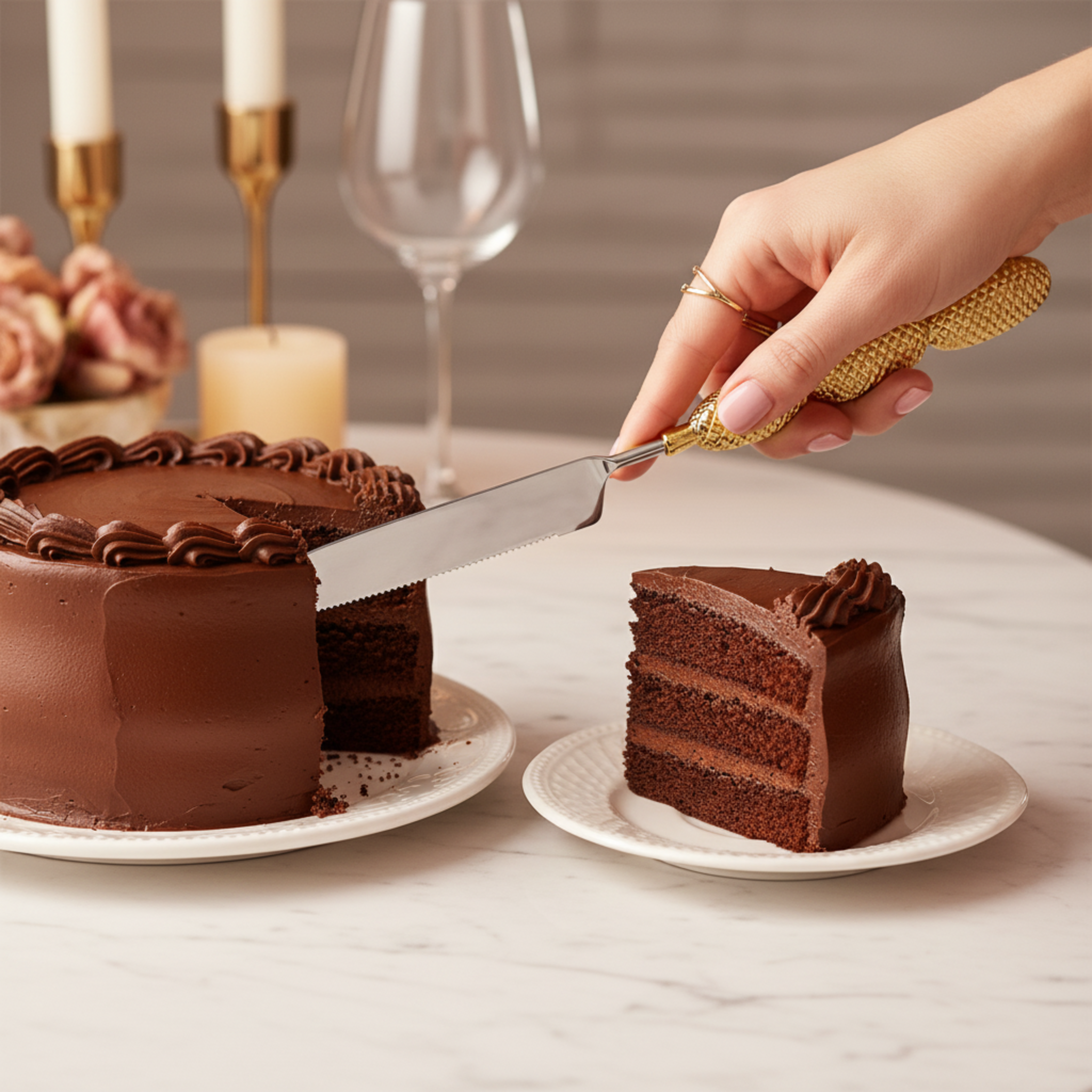 Set Service à Gâteau Luxe 2 Pièces – Cuivre Indien Premium & Inox