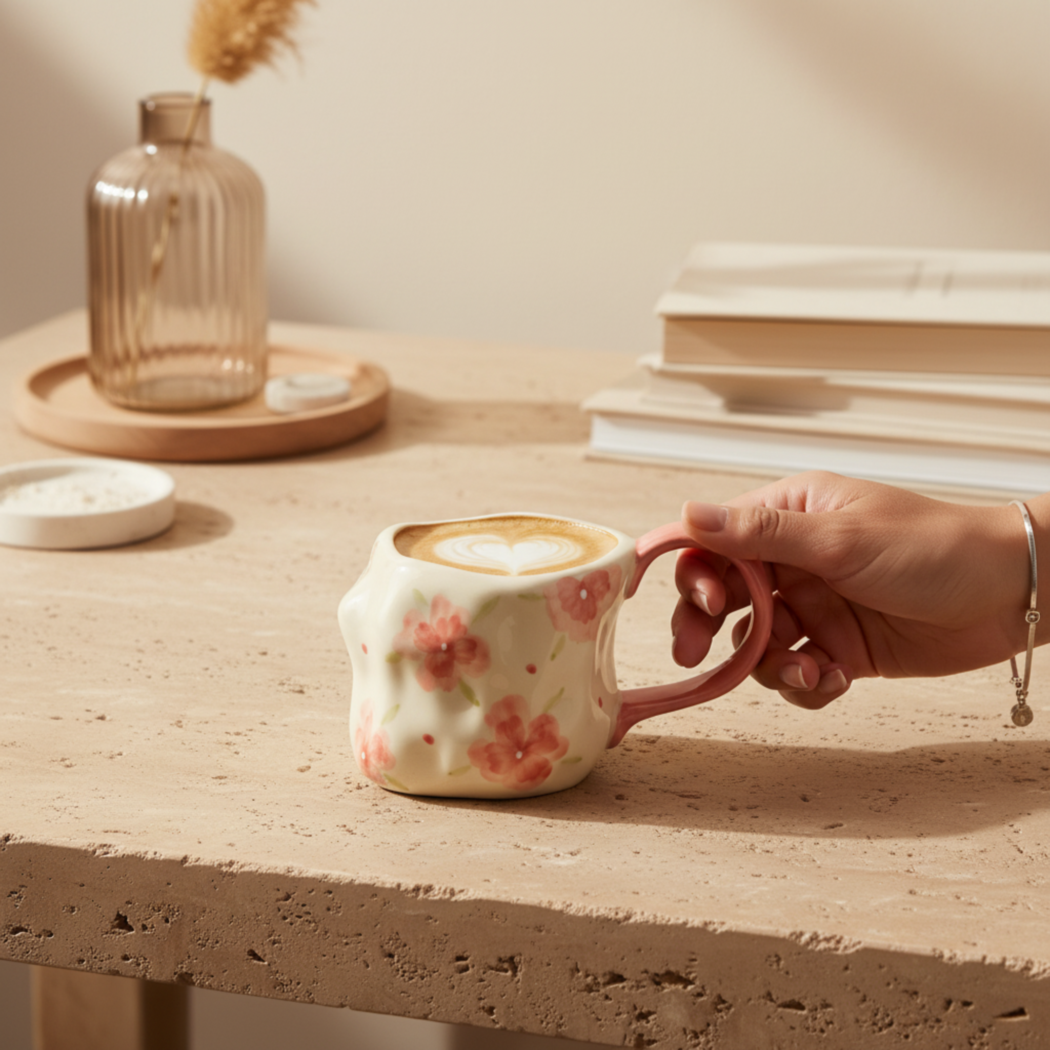Mug Fleuri Rose en Céramique – Style Artisanal & Confort Latte Tunisie