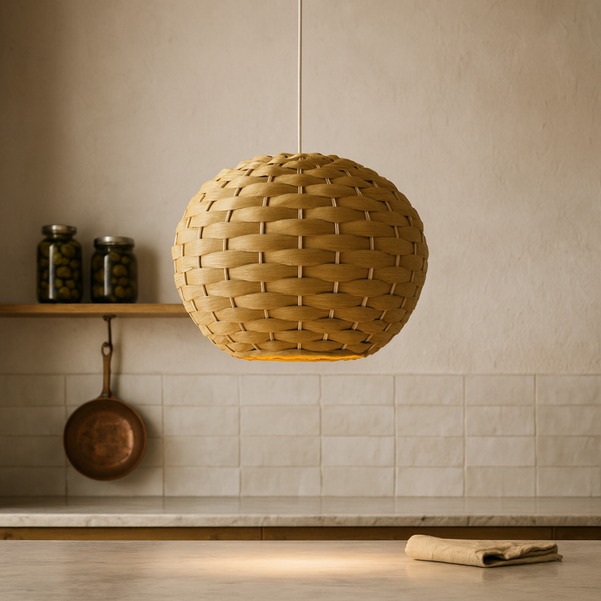 Suspension en Rotin Industriel Tressé | Luminaire Globe | Fiolla Home Tunisie