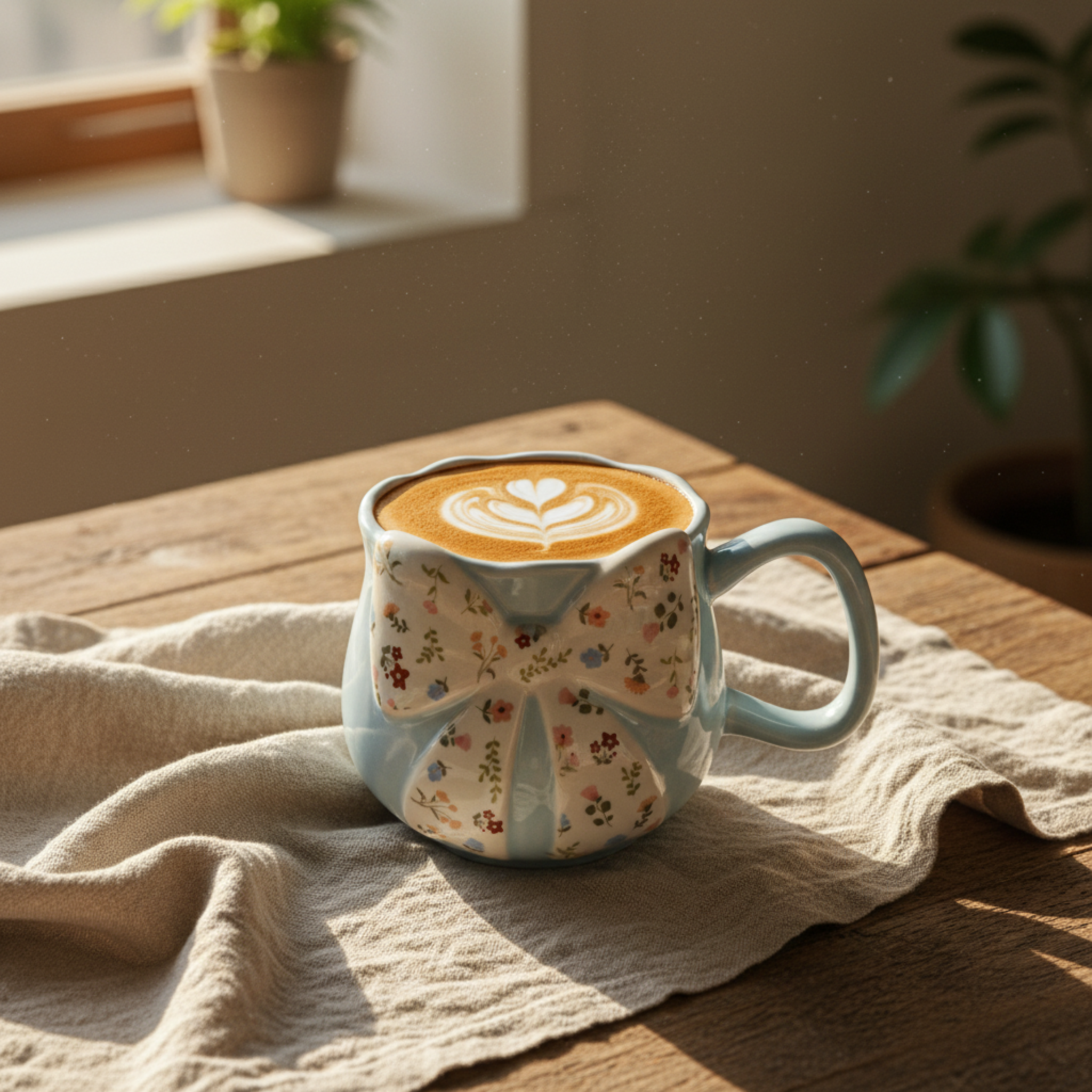 Mug Céramique Bleu Pastel & Nœud Floral – Tasse "Coquette" Tendance