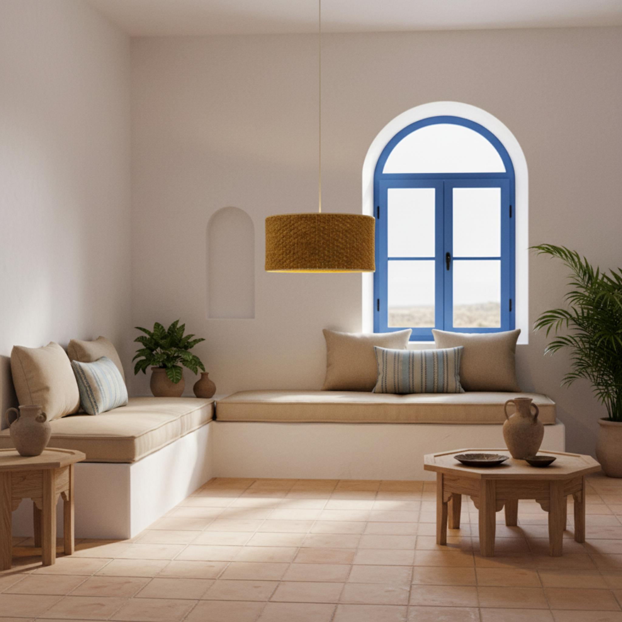 Suspension Cylindrique "Soleil Tunisien" | Fibres Tressées | Tunisie