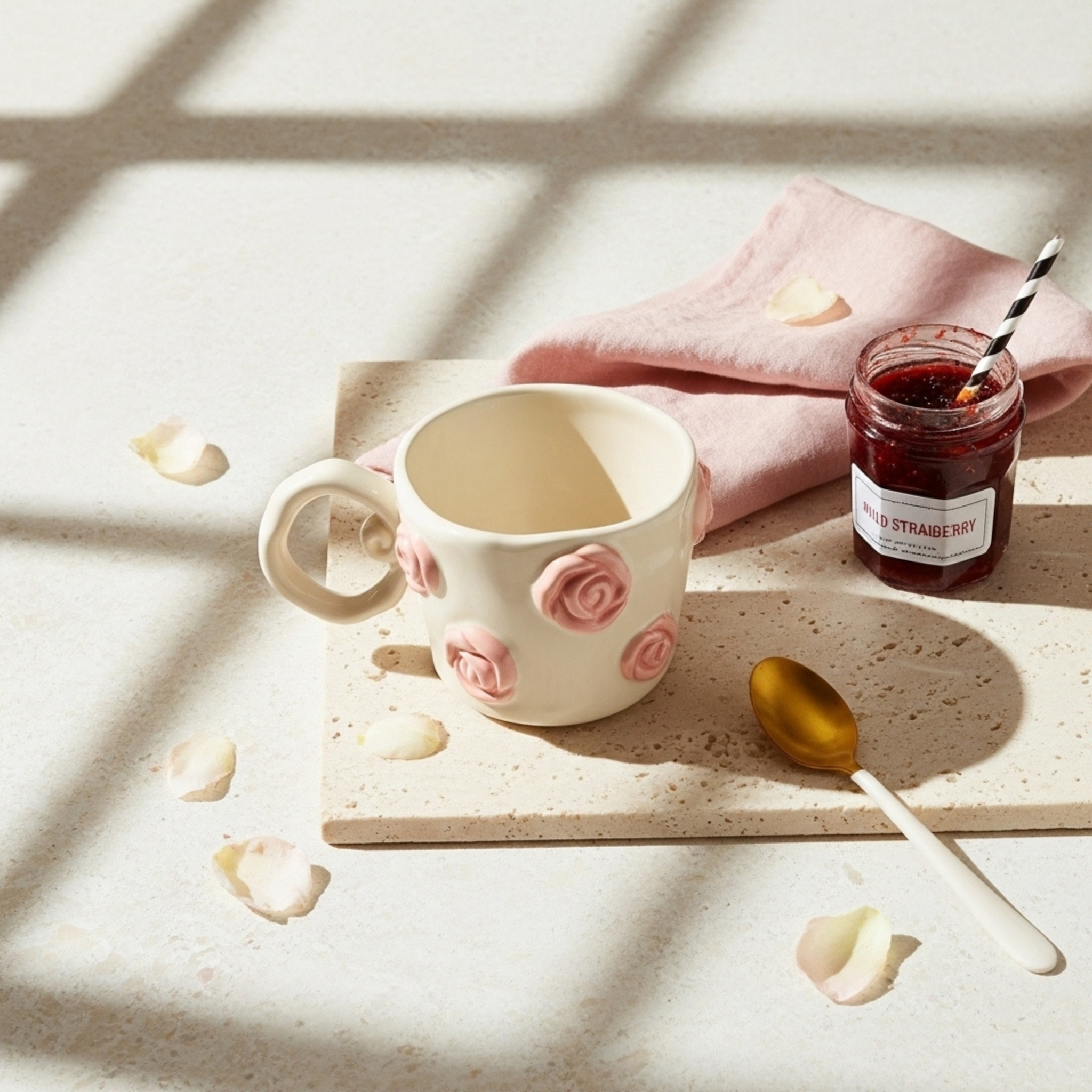 Mug Fleurs Rose en Relief – Style Éditorial | Fiolla Home