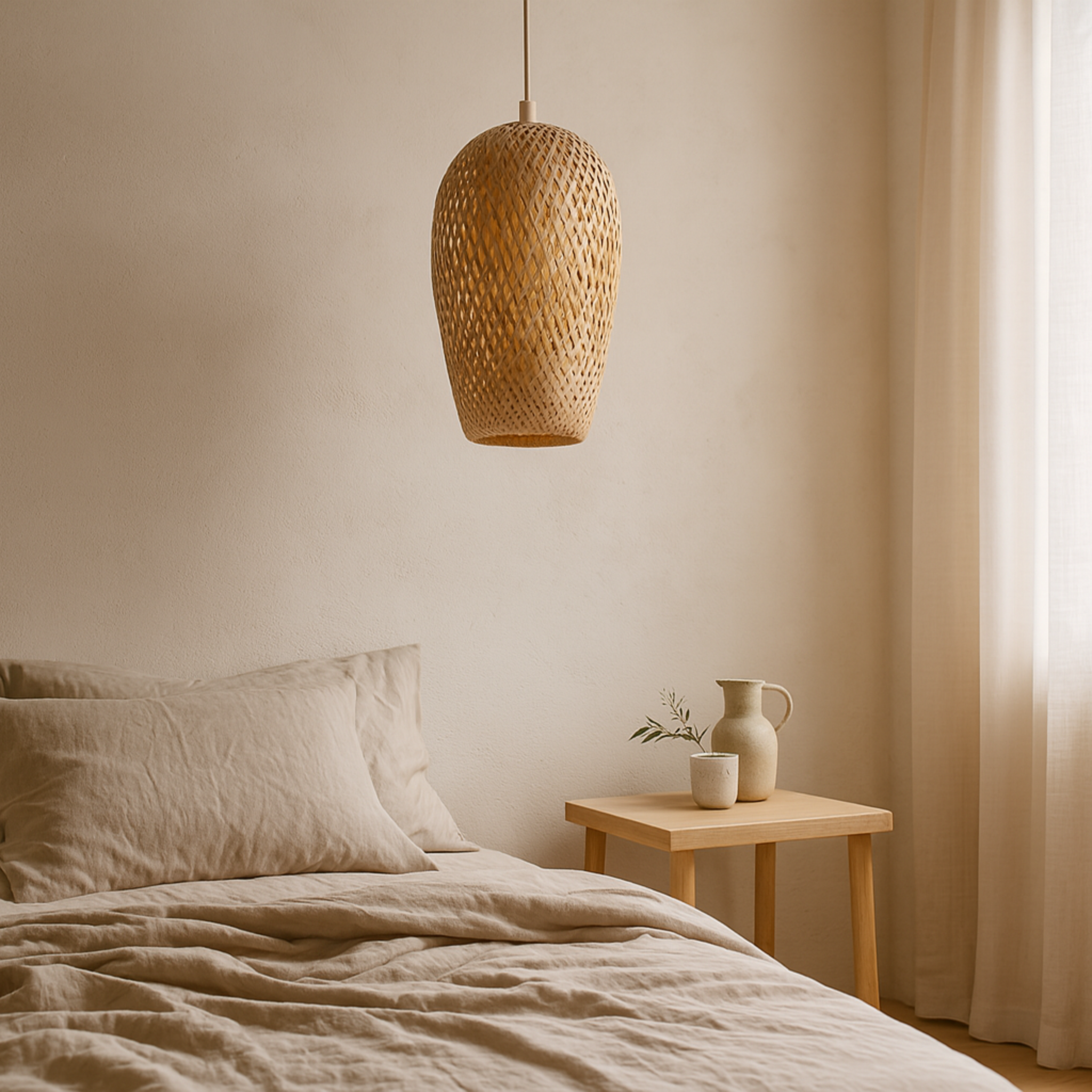 Lustre rotin industriel importé | Chambre cosy | Fiolla Home