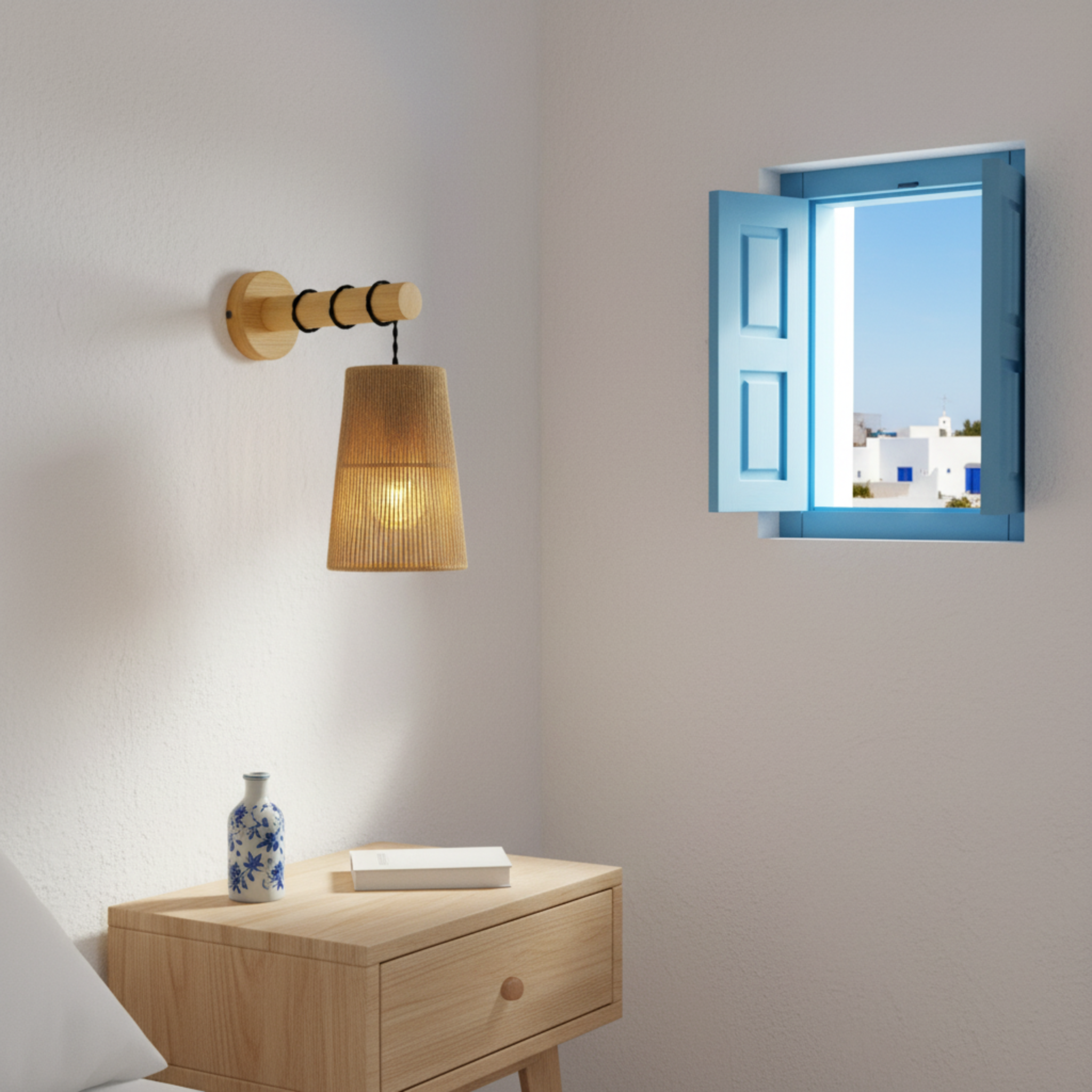 Applique Murale "Safa" – Baladeuse Scandi-Boho en Bois et Jute Tressé