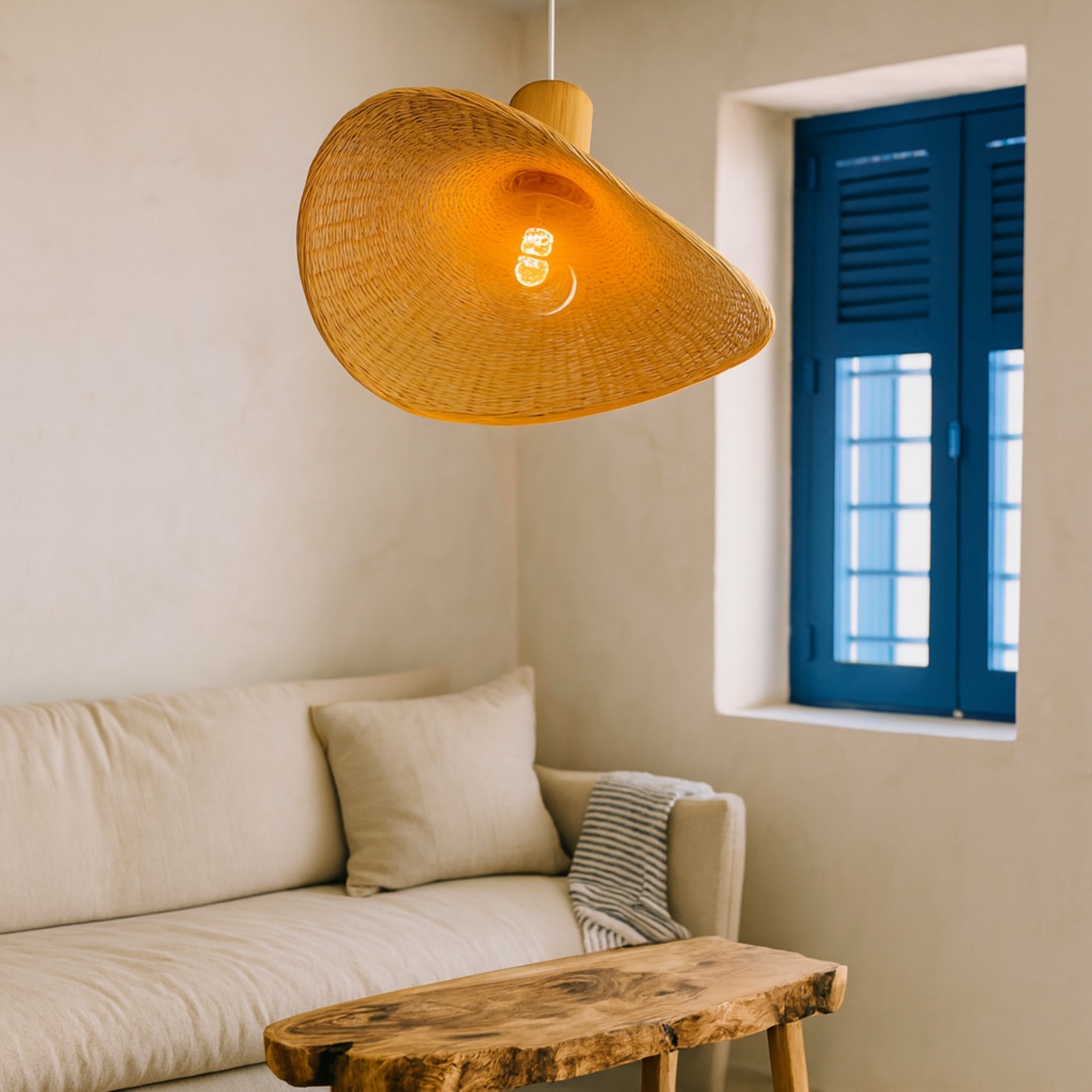 Lustre rotin industriel Tunisie | Forme asymétrique | Fiolla Home