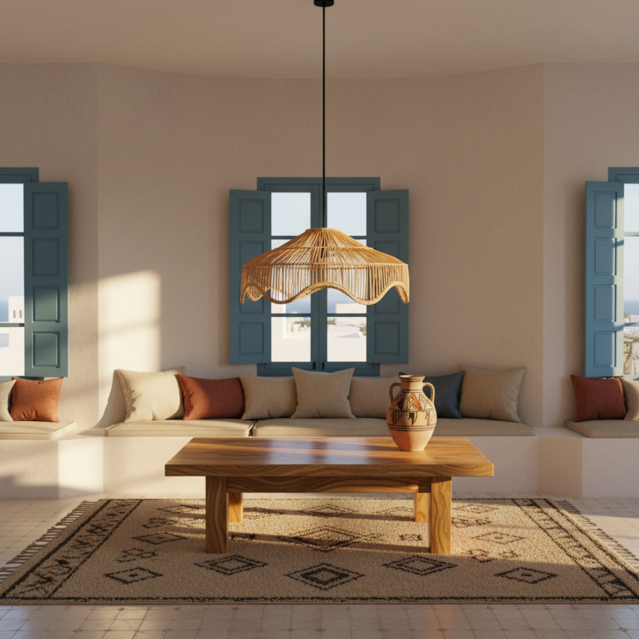 Lustre en Fibres de Palmier – Suspension Handmade Tunisie