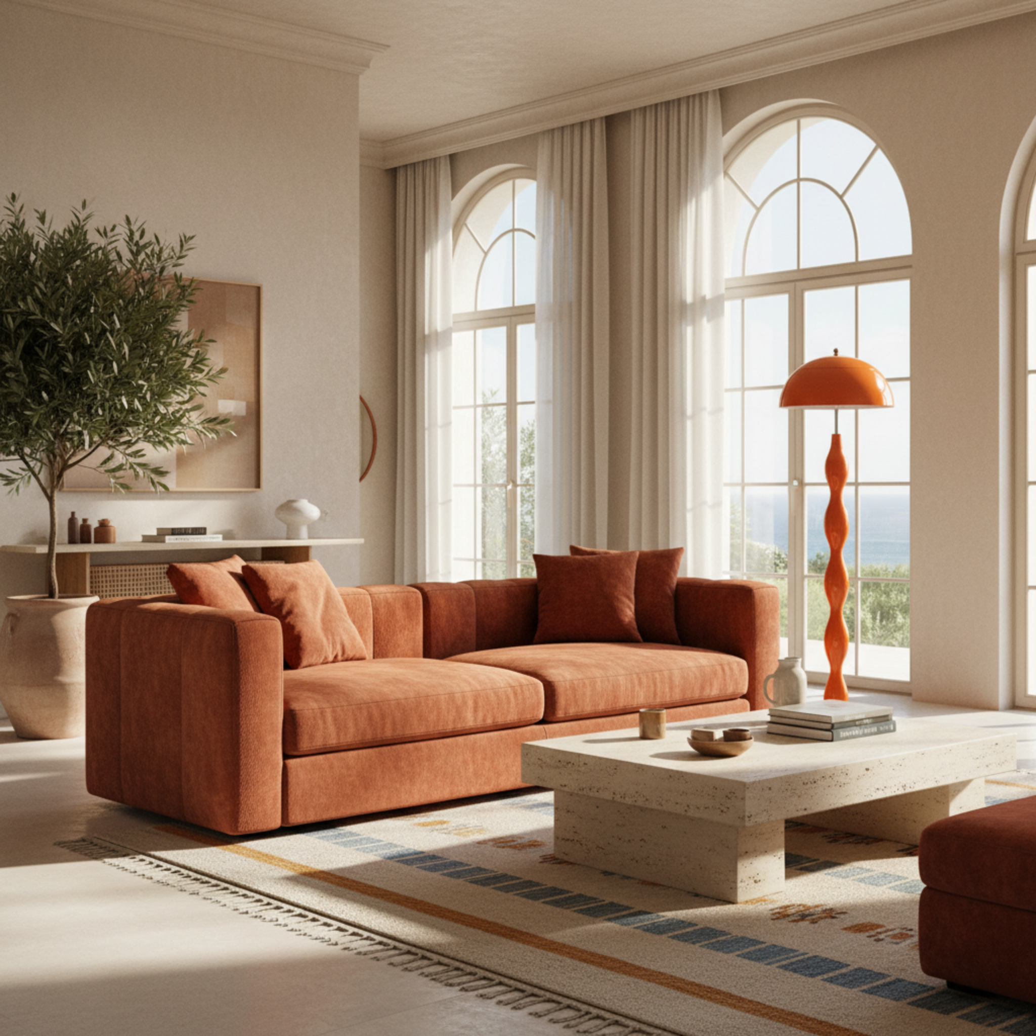 Lampadaire Ondulé Orange Terracotta – Luxe Fait Main Tunisie