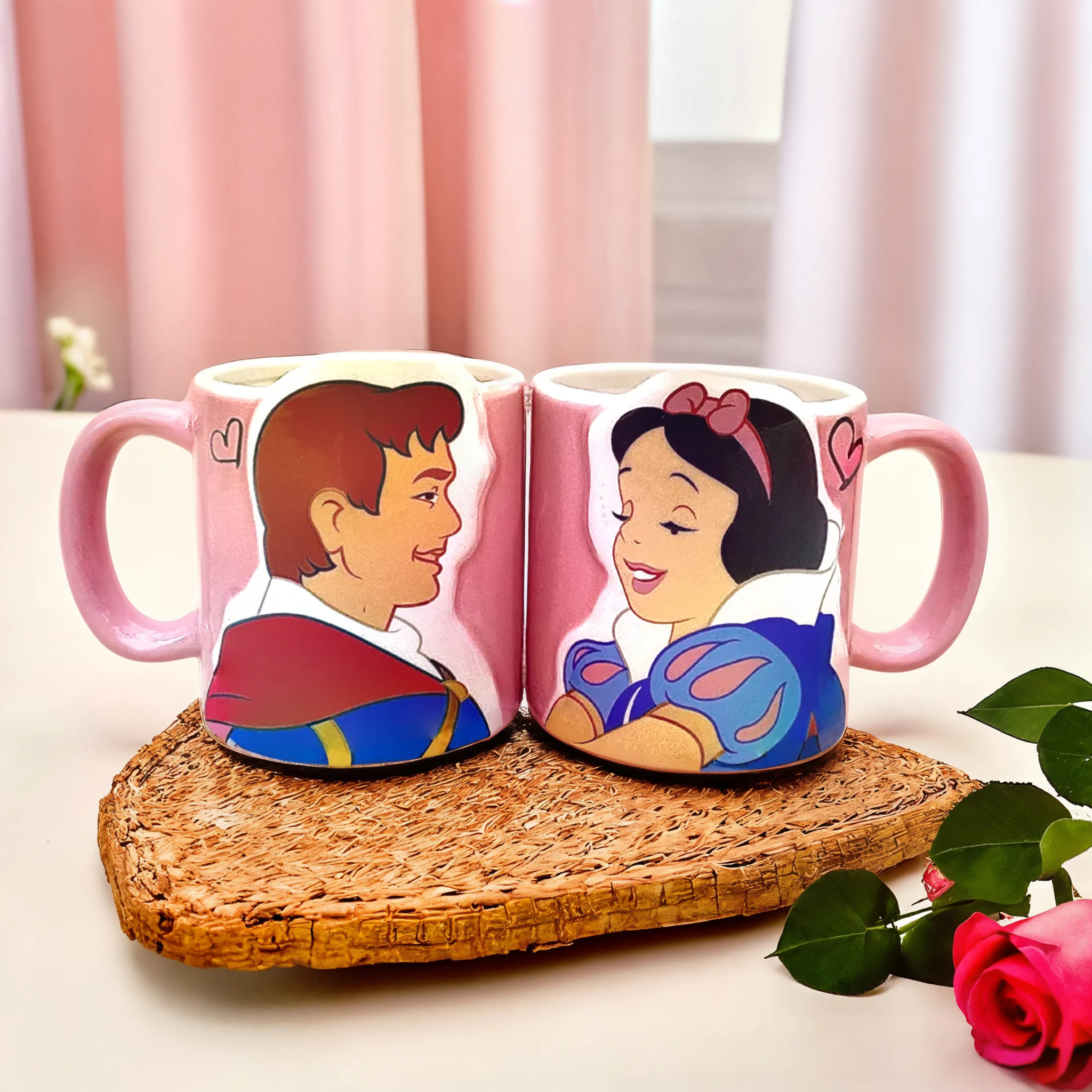 Tasses Disney Rose Amoureux | Cadeau Idéal Couple | Fiolla Home