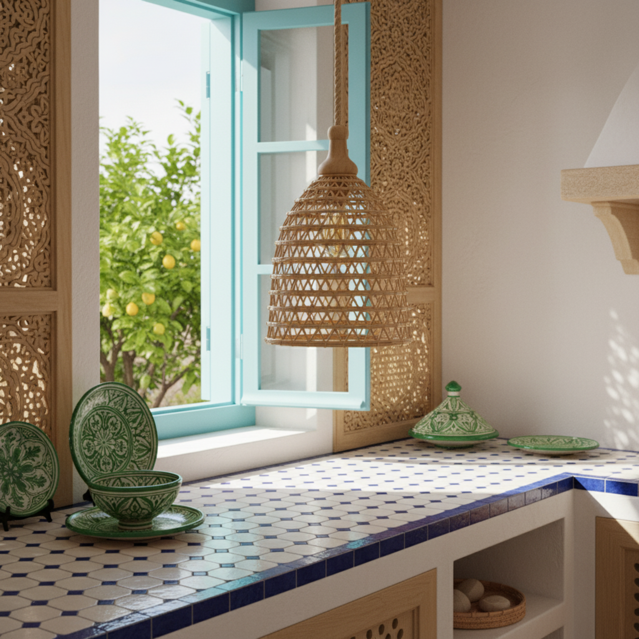 Lustre Fibres de Palmier Handmade – Suspension Tunisie