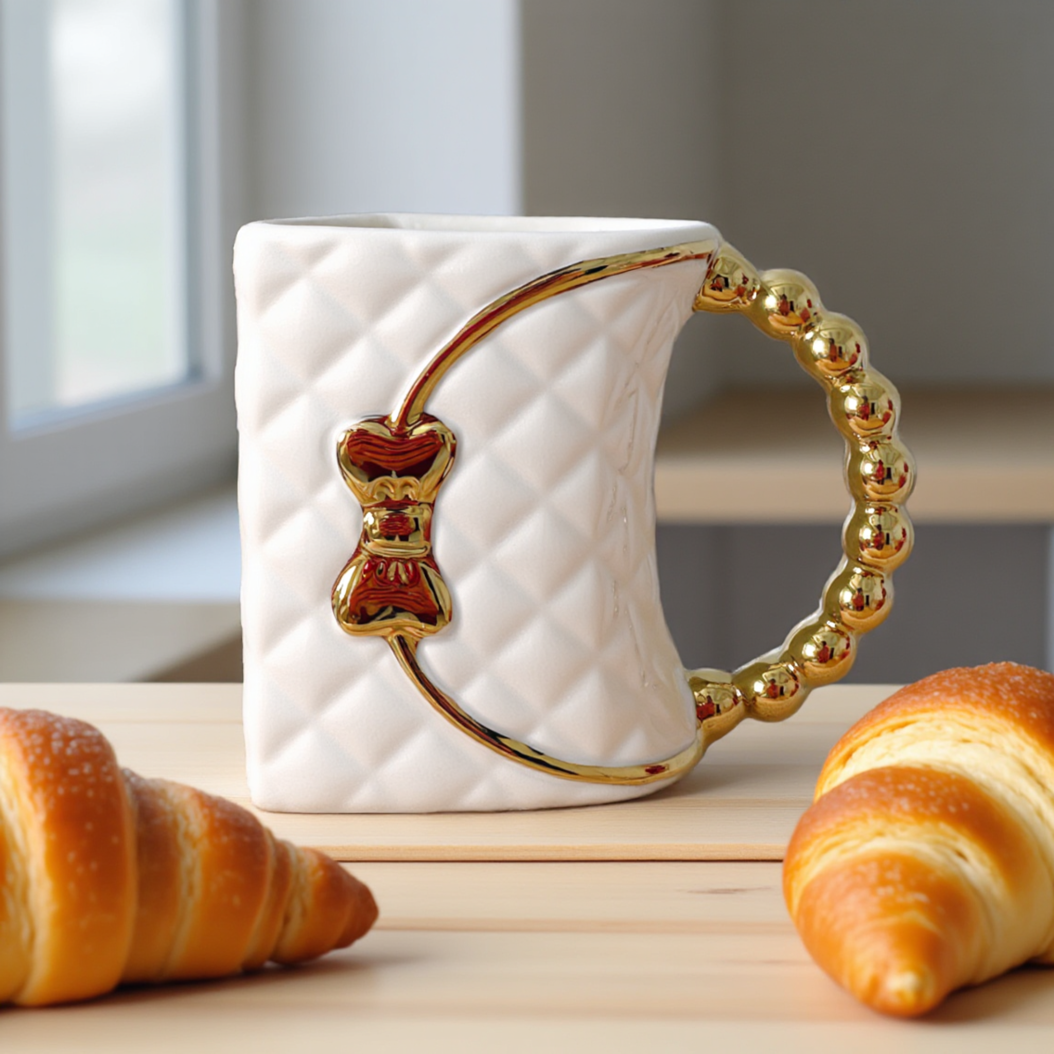 Mug Noir de Luxe | Poignée Dorée Bijou & Style Sac | Fiolla Home