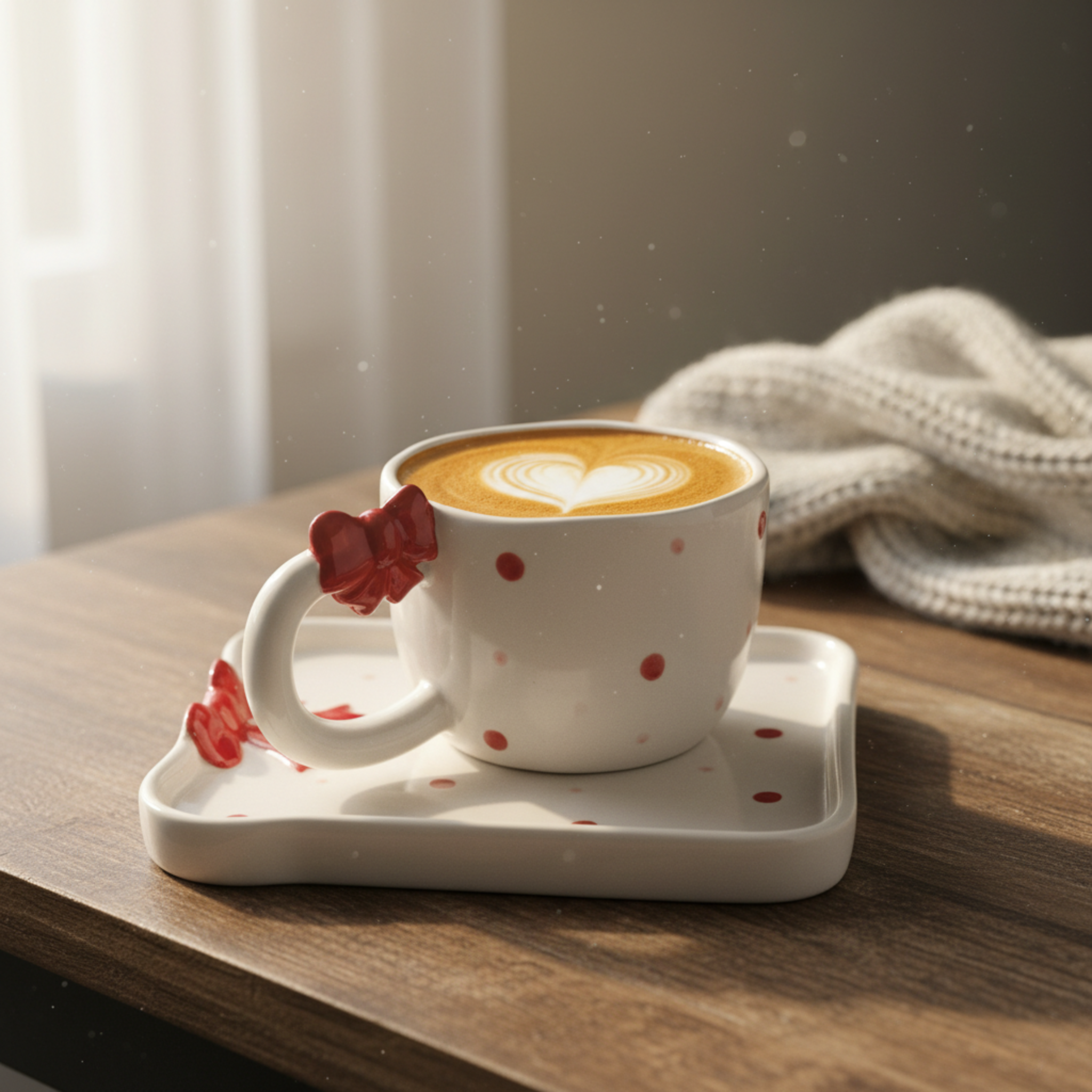 Mug & Sous-Tasse Nœud & Pois – Idée Cadeau Tunisie