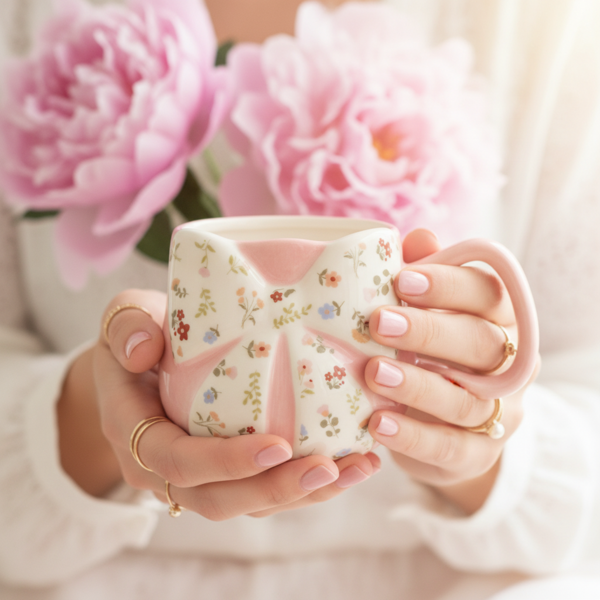 Mug Bow Floral – Tasse Nœud Rose Esthétique & Tendance Coquette