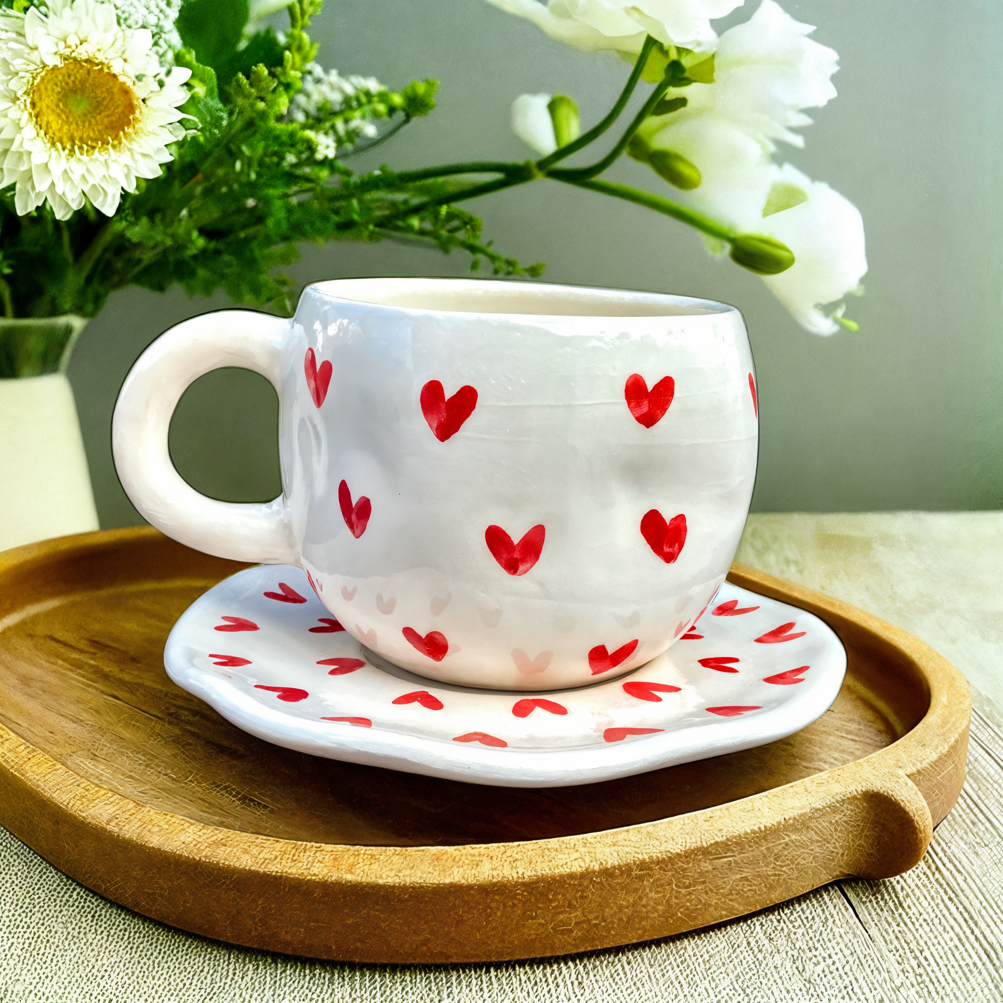 Mug Céramique Fait Main | Motifs Cœurs Romantiques | Fiolla Home