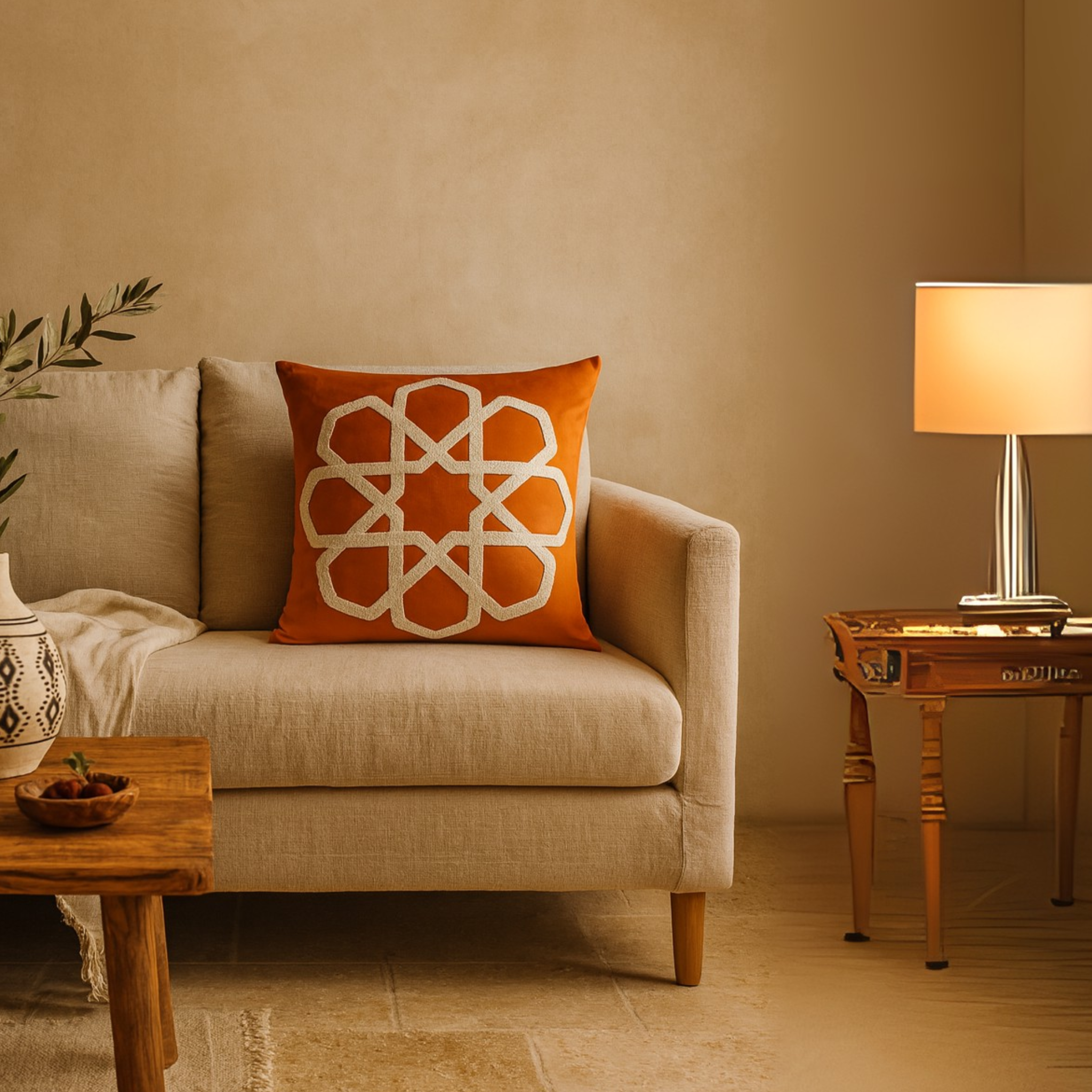 Coussin Orange Tunisie – Étoile Zellige Arabesque | Fiolla Home