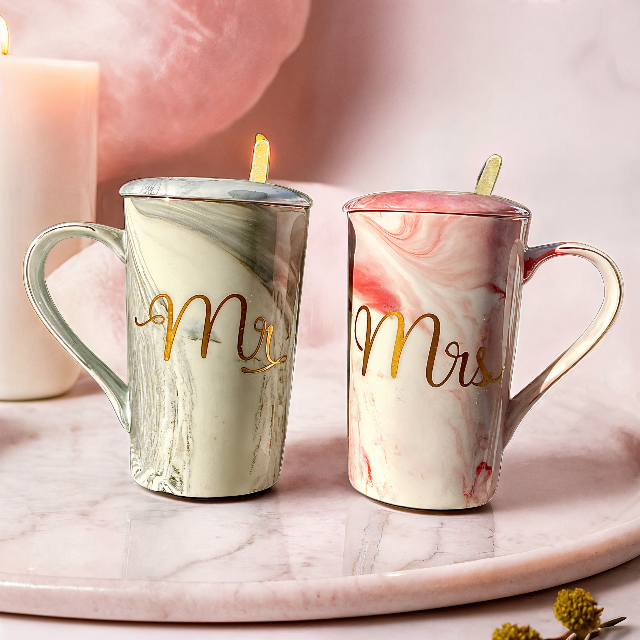 Set Tasses Mr & Mrs | Design Élégant en Marbre | Fiolla Home