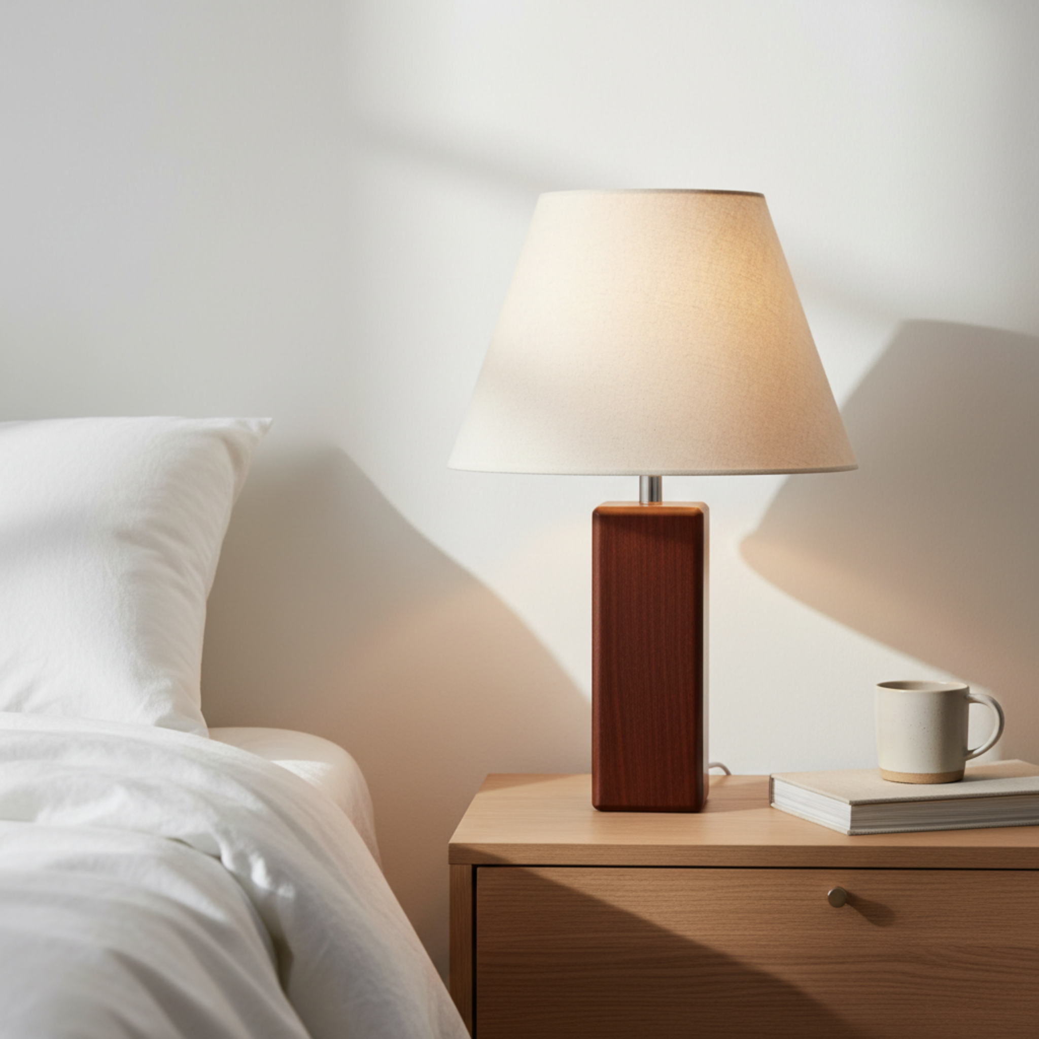 Lampe à Poser Artisanale en Bois & Lin - Design Unique Tunisie