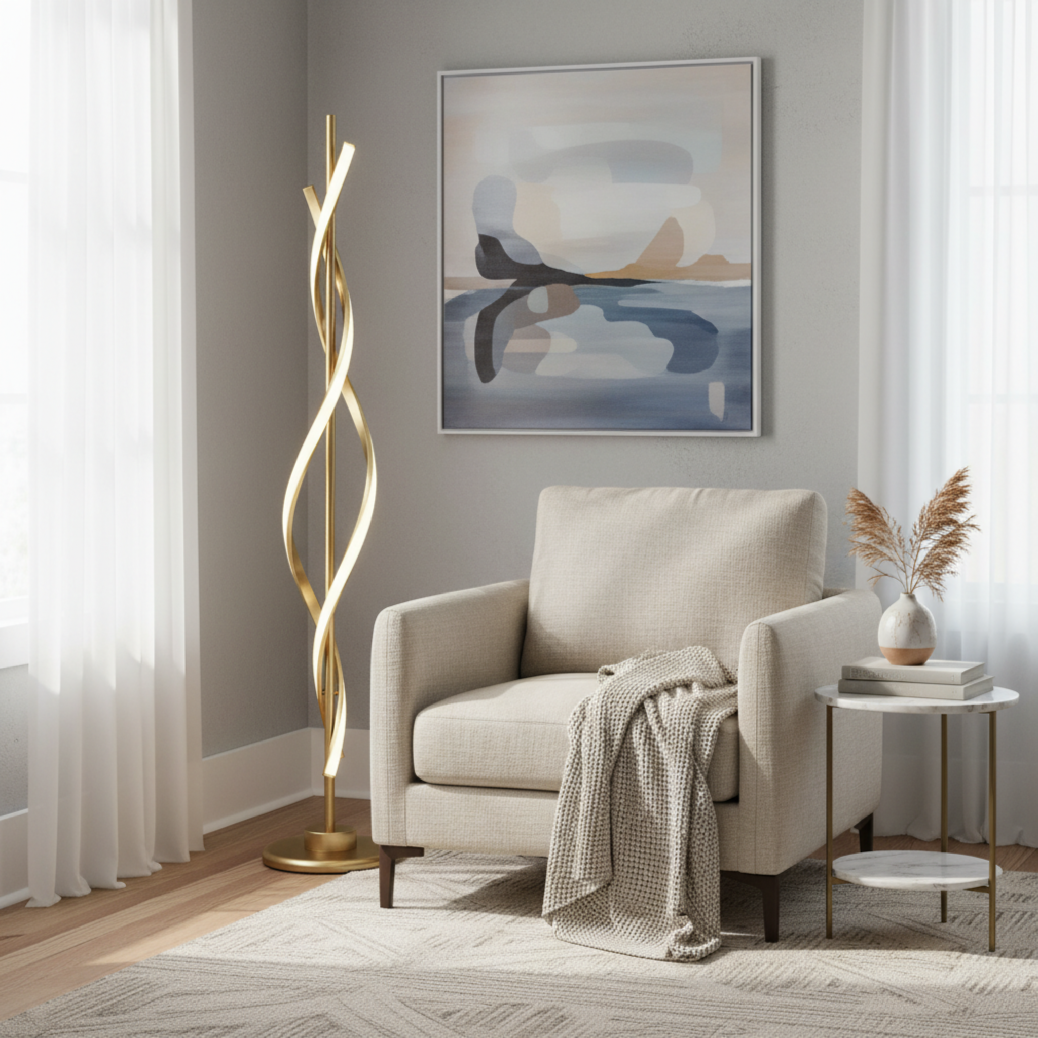 Lampadaire LED Design Spirale Doré – Luxe & Modernité Tunisie