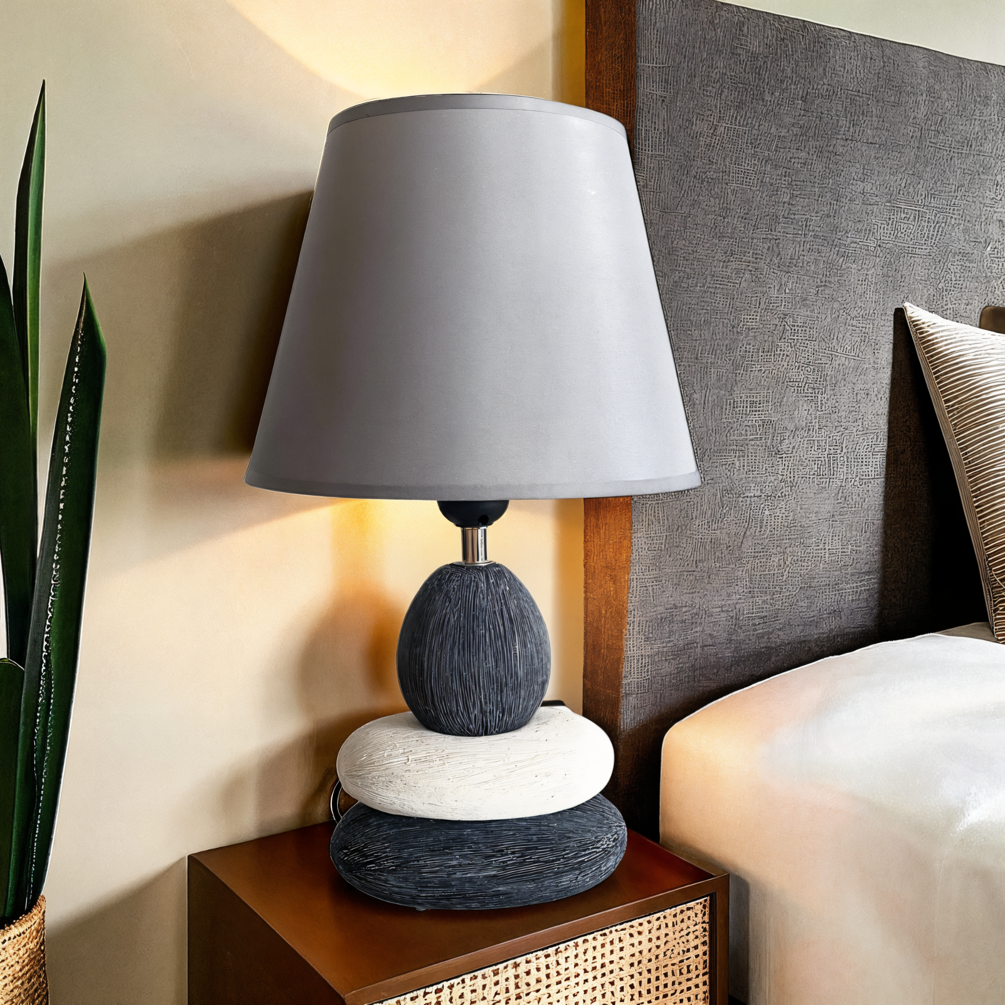 Lampe de Table Moderne Grise | Design avec Pierres Empilées | Fiolla Home