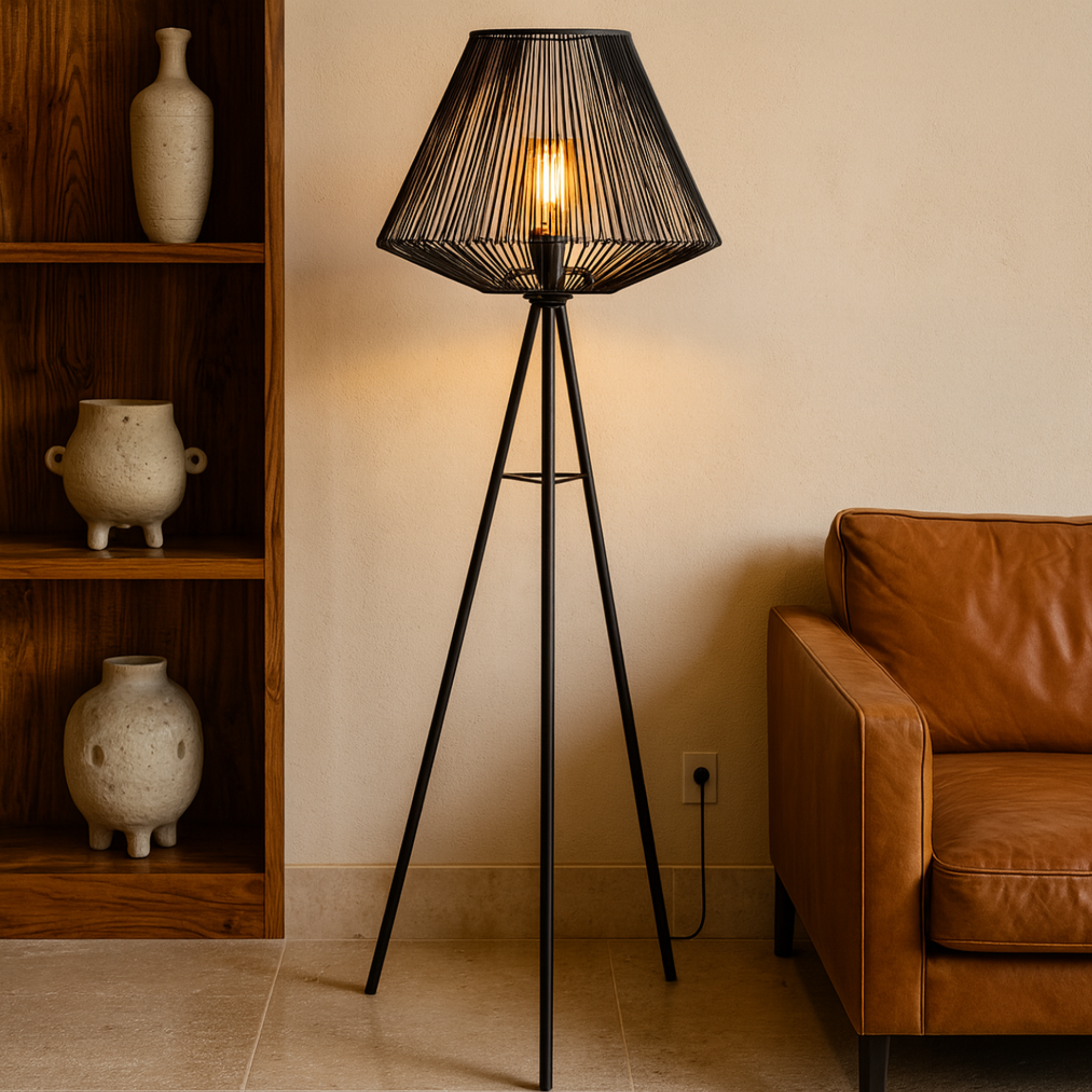 Lampadaire noir Tunisie trépied design | Style industriel | Fiolla Home