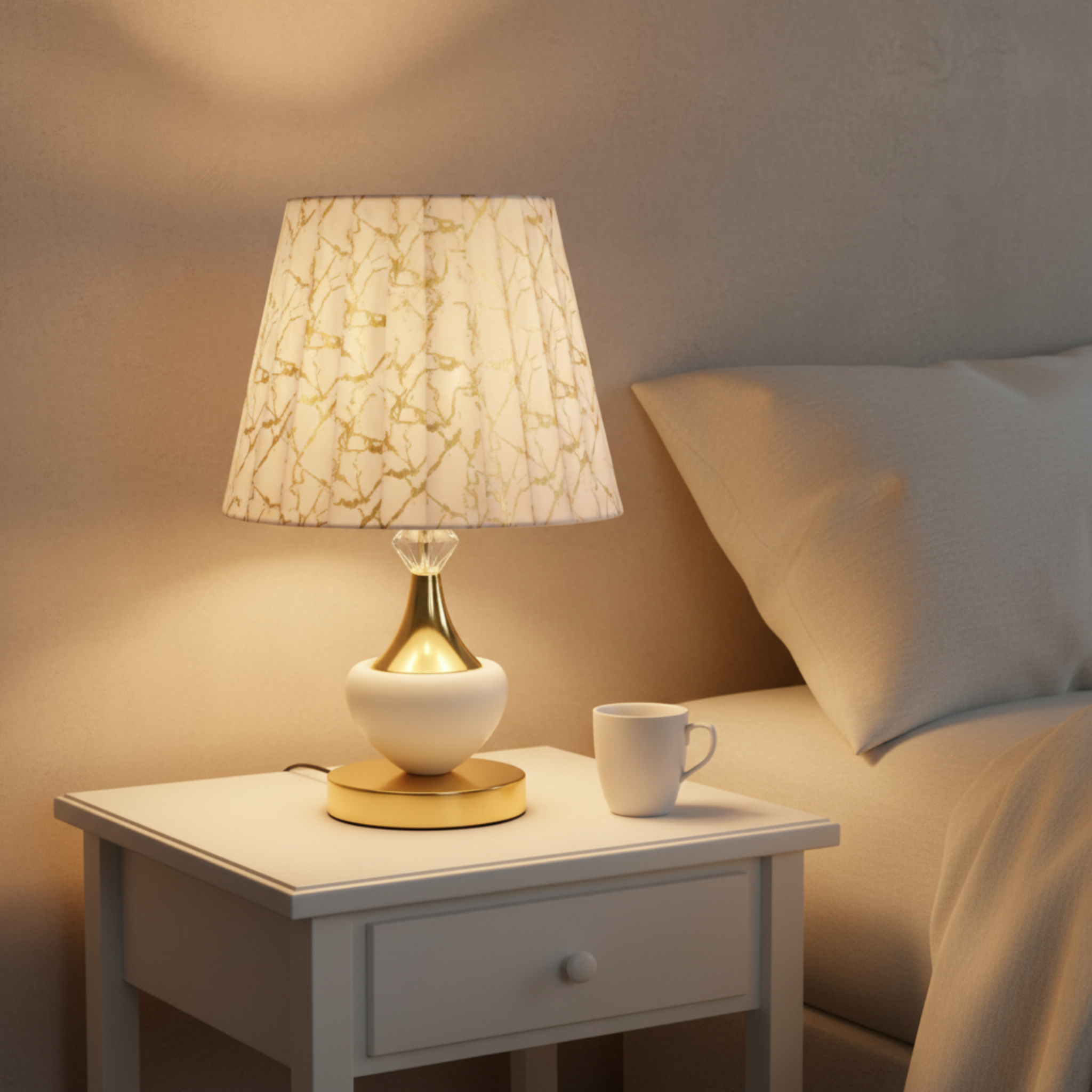 Lampe de Chevet Effet Marbre Dorée – Élégance et Lumière Douce Tunisie | Fiolla Home