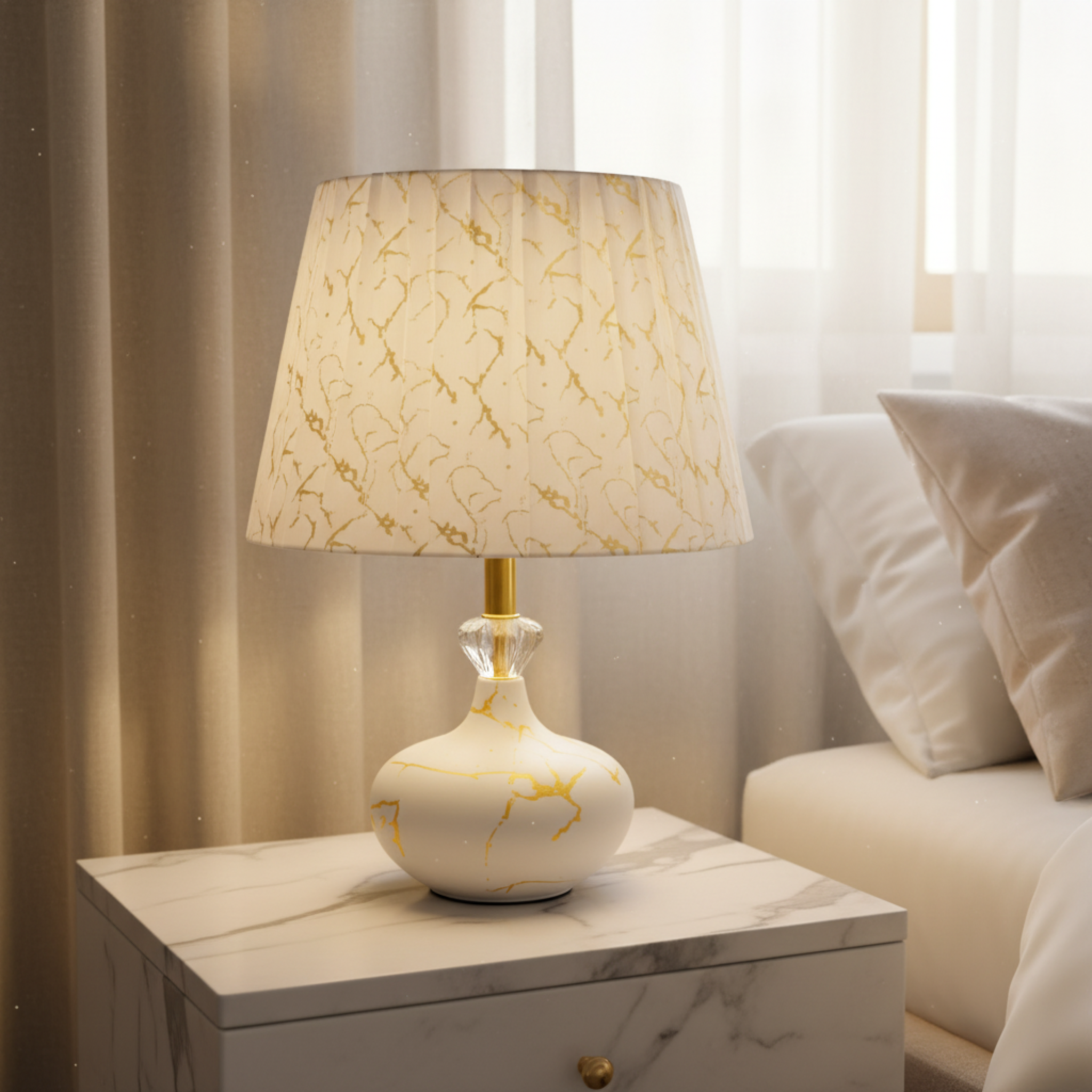 Lampe de Nuit en Marbre Doré – Raffinement et Ambiance Apaisante