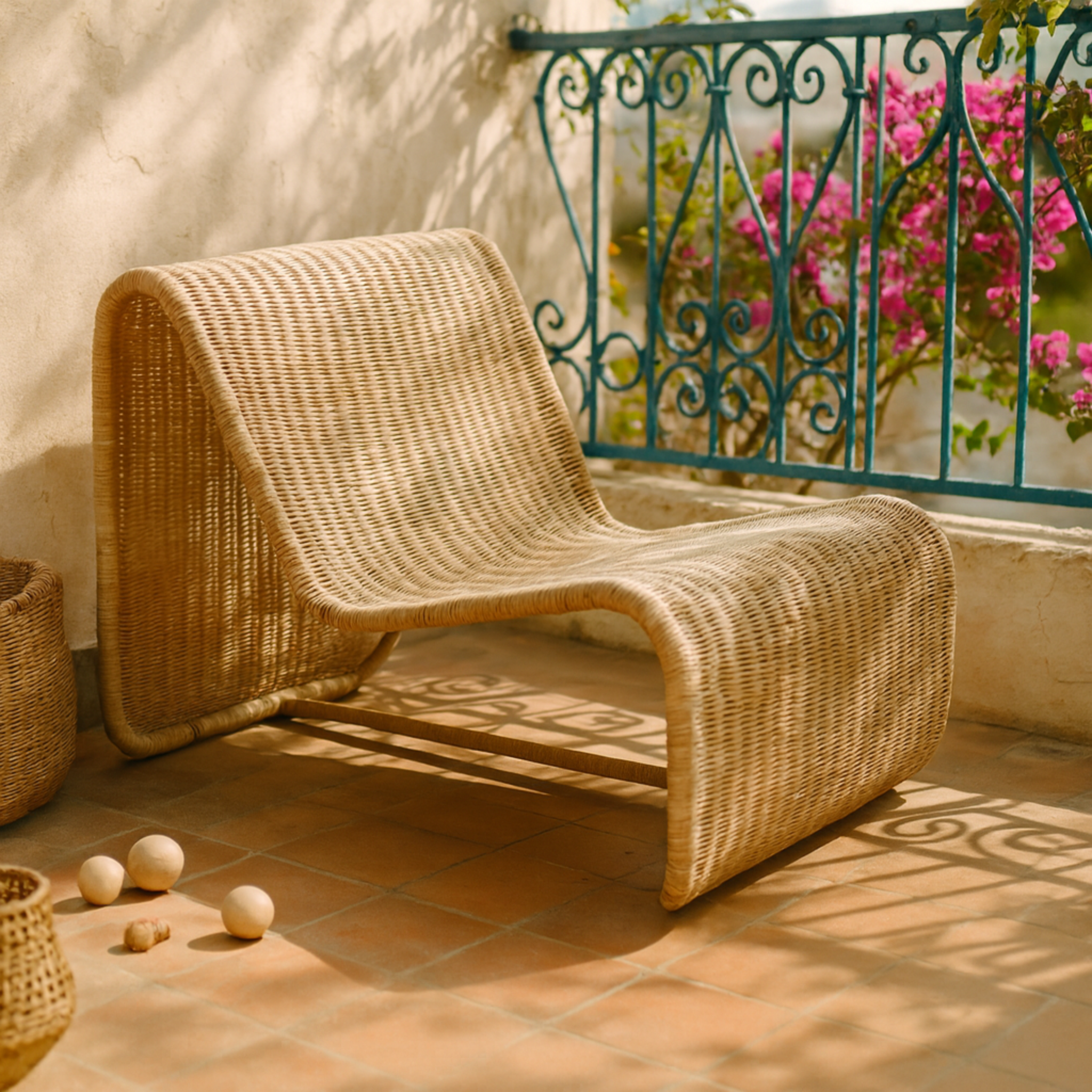 Chaise Longue en Rotin Naturel | Style Contemporain & Relax | Fiolla Home
